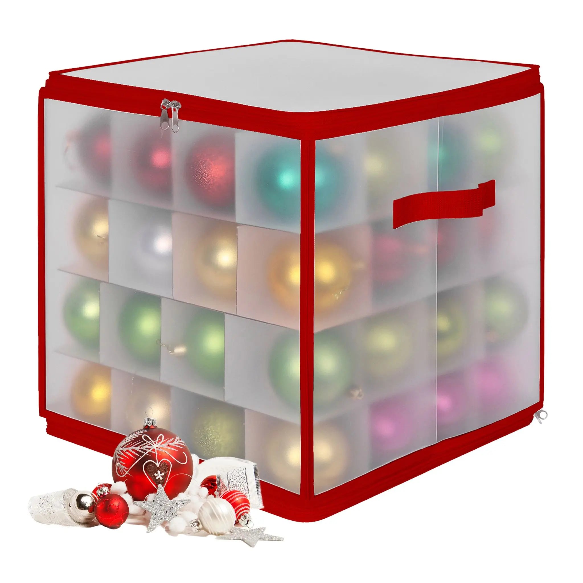 Weihnachtskugel Aufbewahrungsbox Rot-Transparent Grösse 2 von Relaxdays