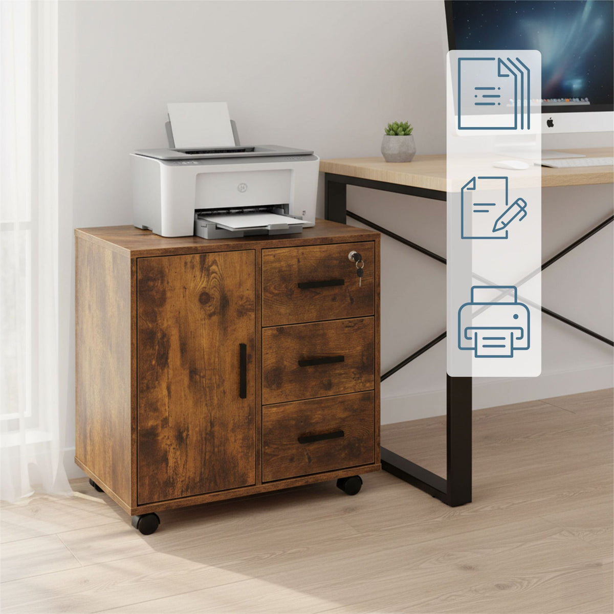 Abschliessbarer Rollcontainer Braun-Schwarz von Relaxdays