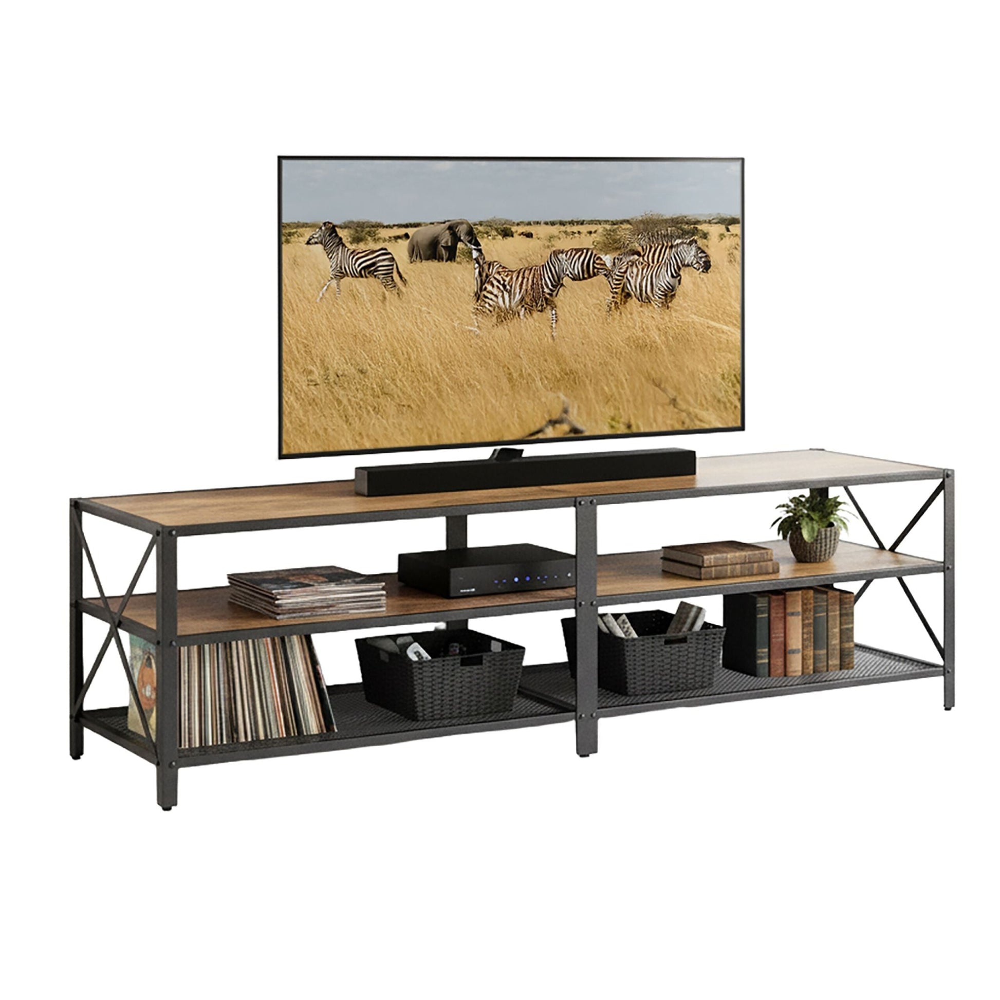 TV Lowboard 4 Fächer Braun-Schwarz von Relaxdays