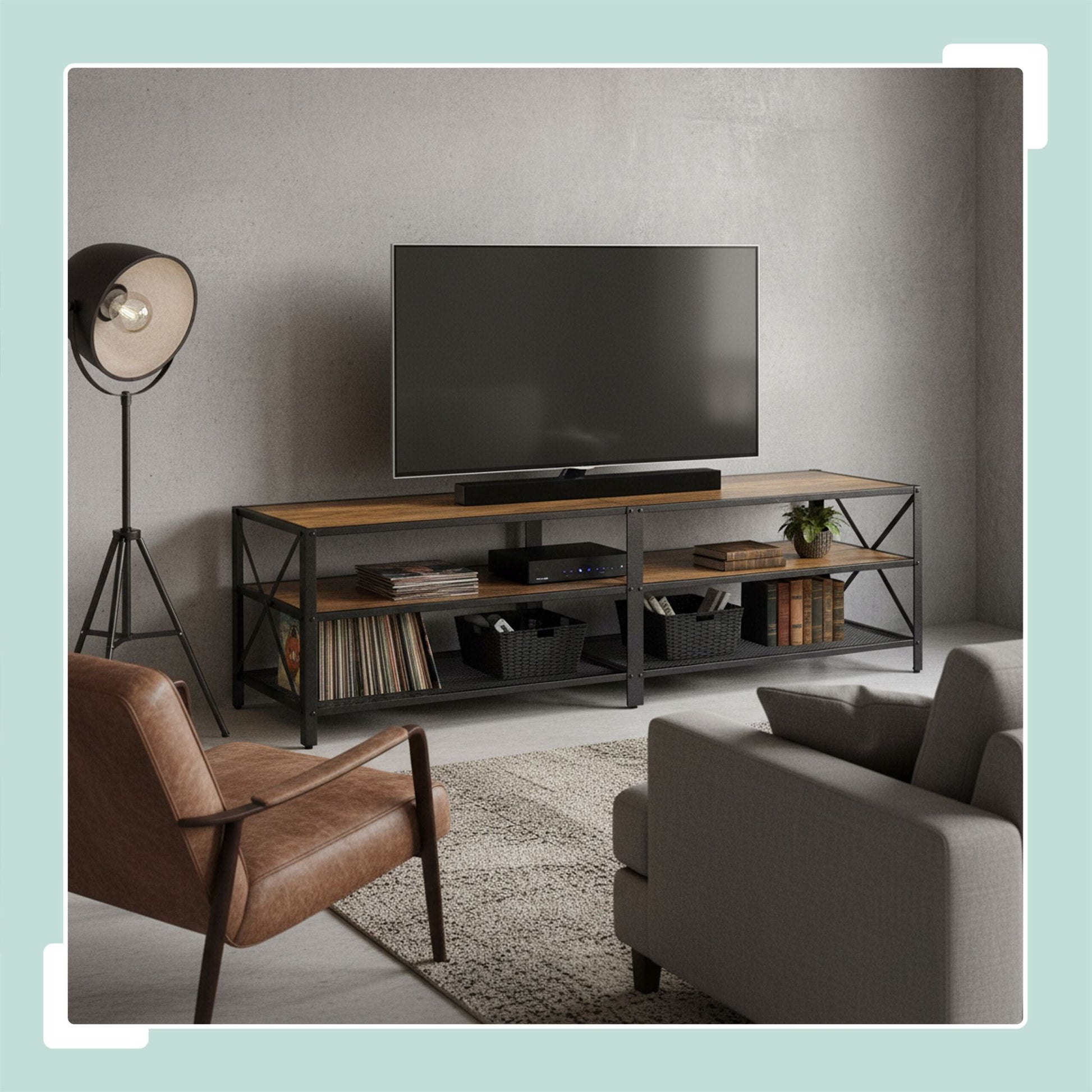 TV Lowboard 4 Fächer Braun-Schwarz von Relaxdays