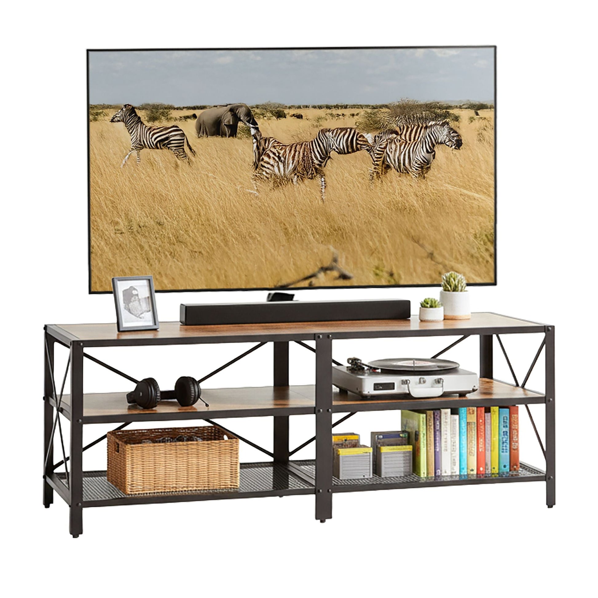 TV Lowboard 4 Fächer Braun-Schwarz von Relaxdays