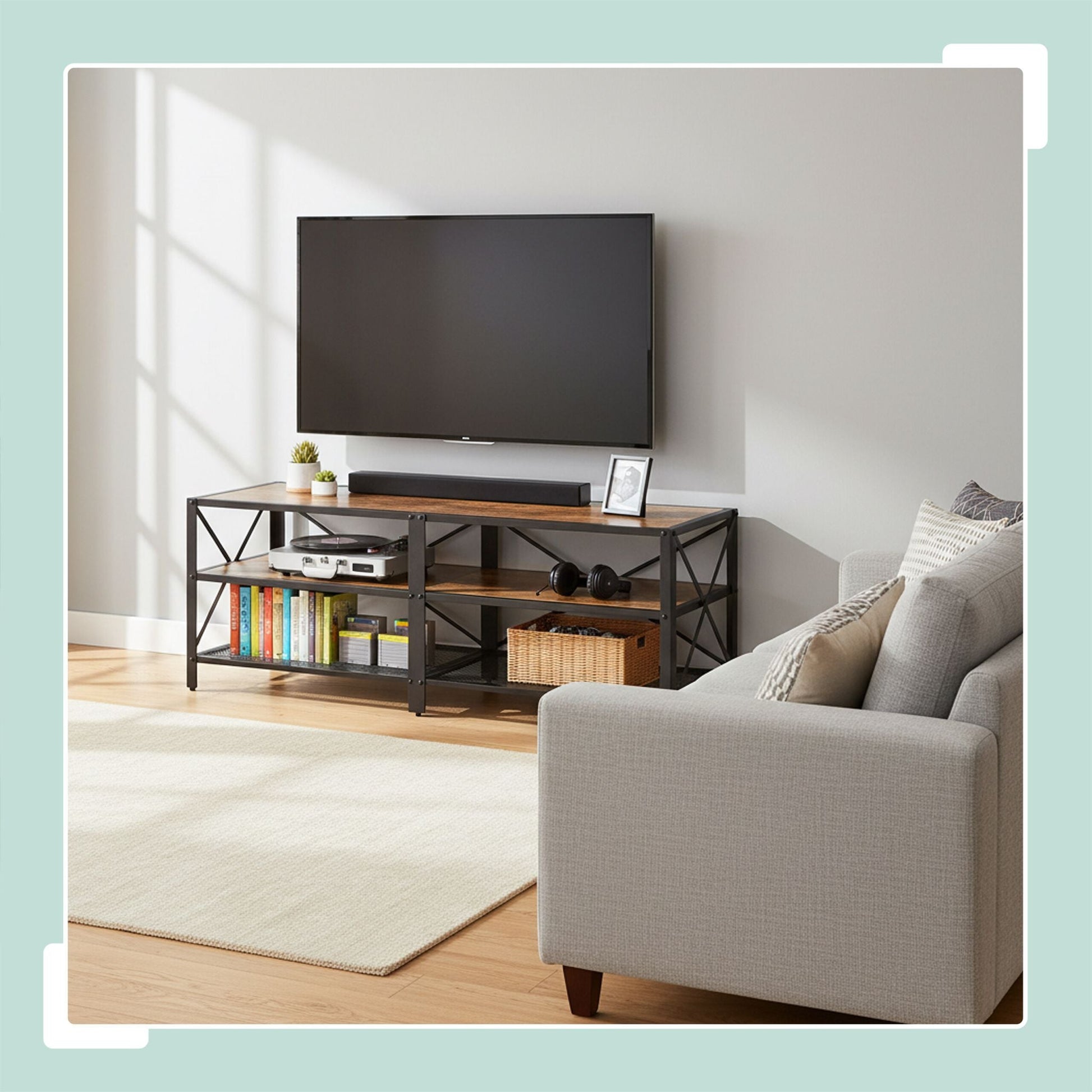 TV Lowboard 4 Fächer Braun-Schwarz von Relaxdays