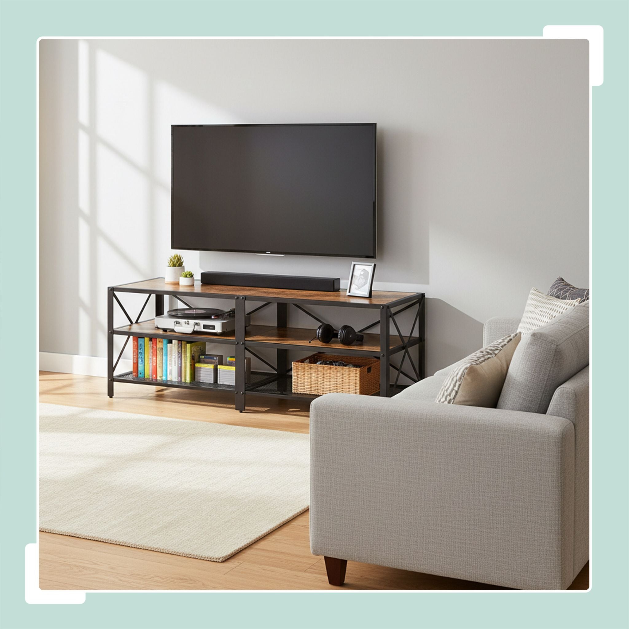 TV Lowboard 4 Fächer Braun-Schwarz von Relaxdays
