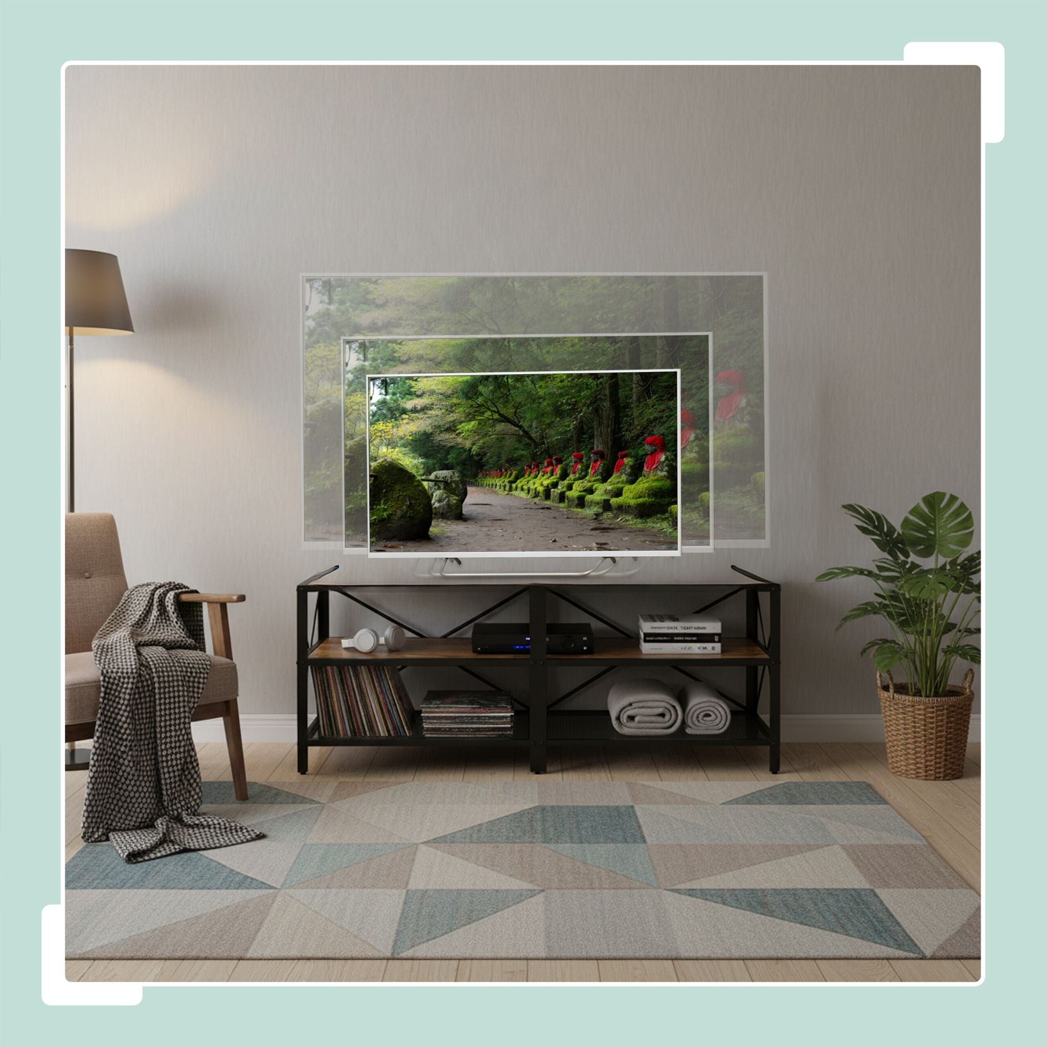 TV Lowboard 4 Fächer Braun-Schwarz von Relaxdays
