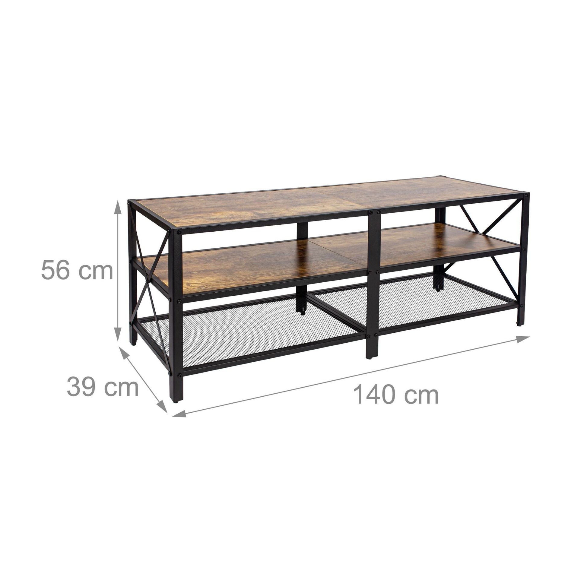 TV Lowboard 4 Fächer Braun-Schwarz von Relaxdays