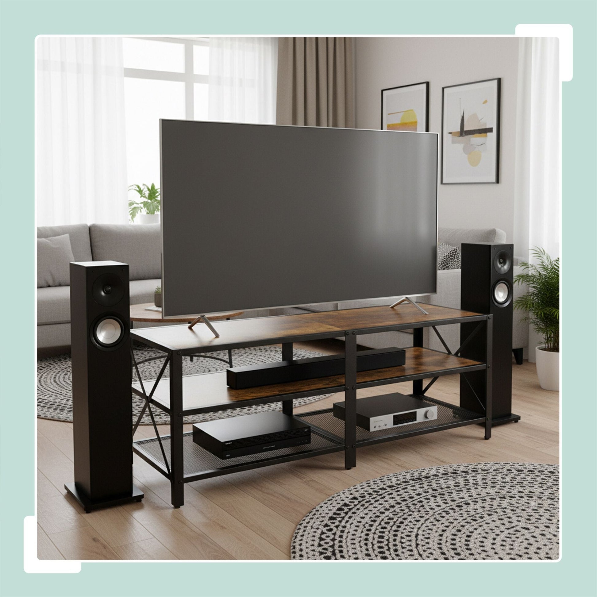 TV Lowboard 4 Fächer Braun-Schwarz von Relaxdays