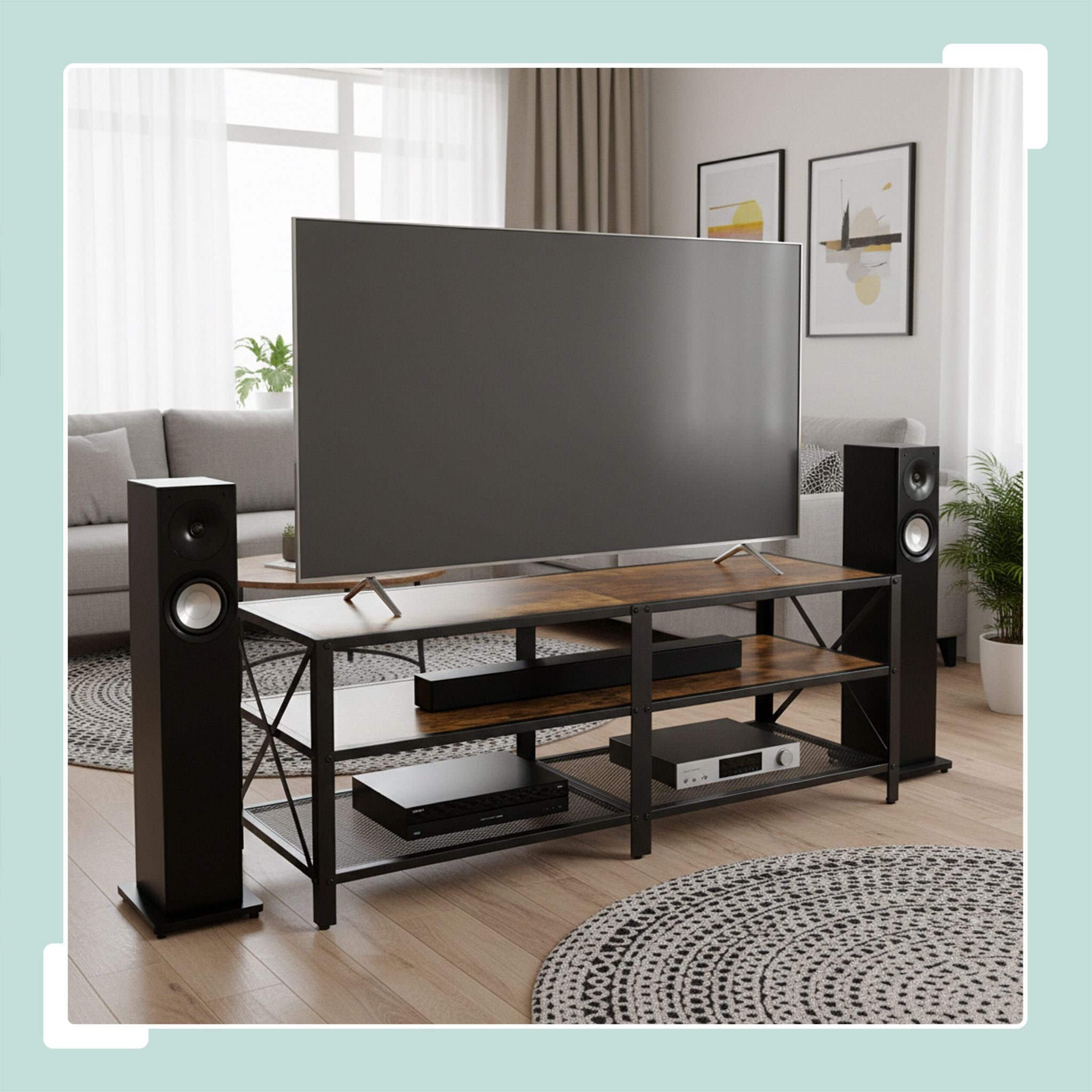 TV Lowboard 4 Fächer Braun-Schwarz von Relaxdays