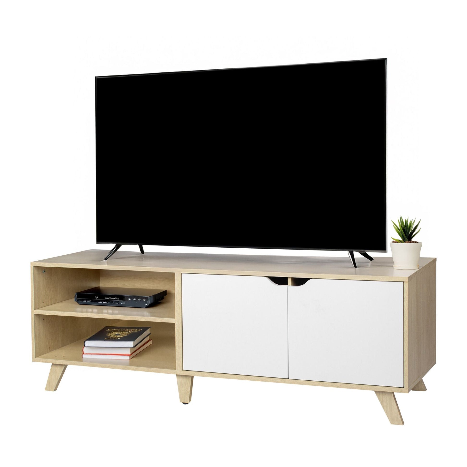 TV Lowboard 6 Fächer Weiss-Hellbraun von Relaxdays