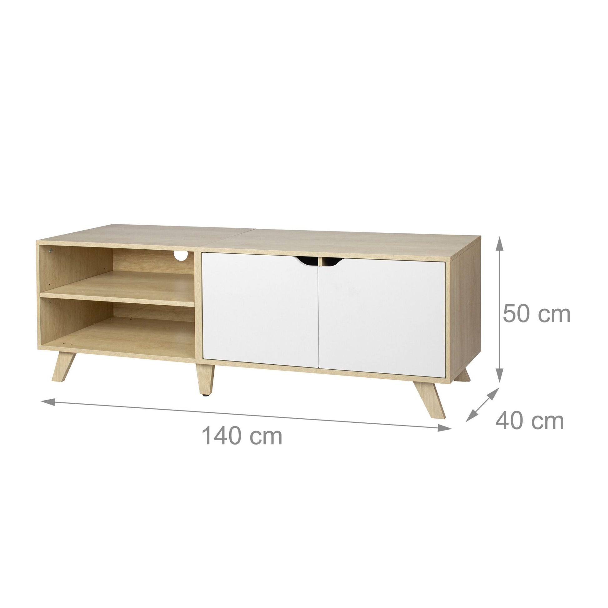 TV Lowboard 6 Fächer Weiss-Hellbraun von Relaxdays