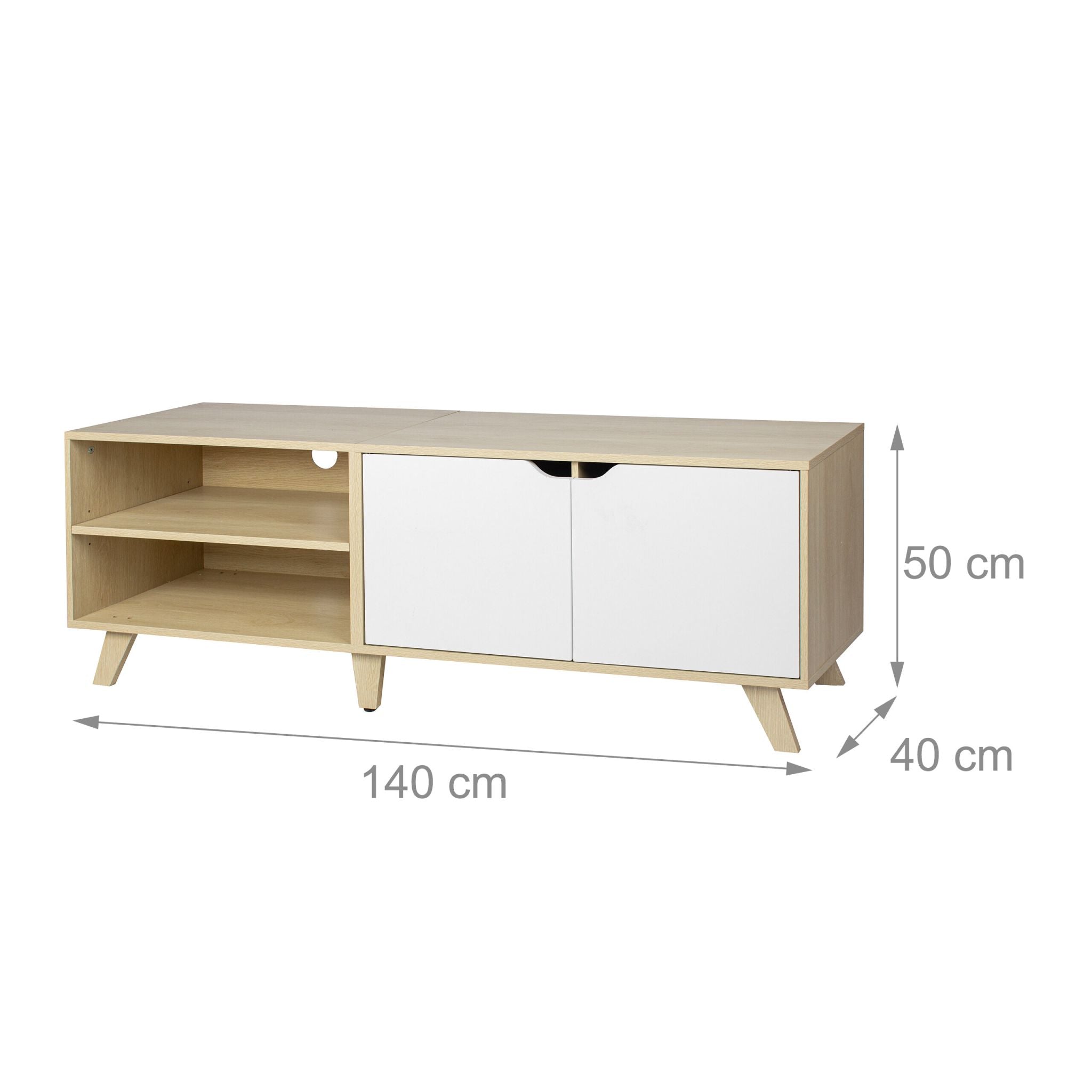 TV Lowboard 6 Fächer Weiss-Hellbraun von Relaxdays