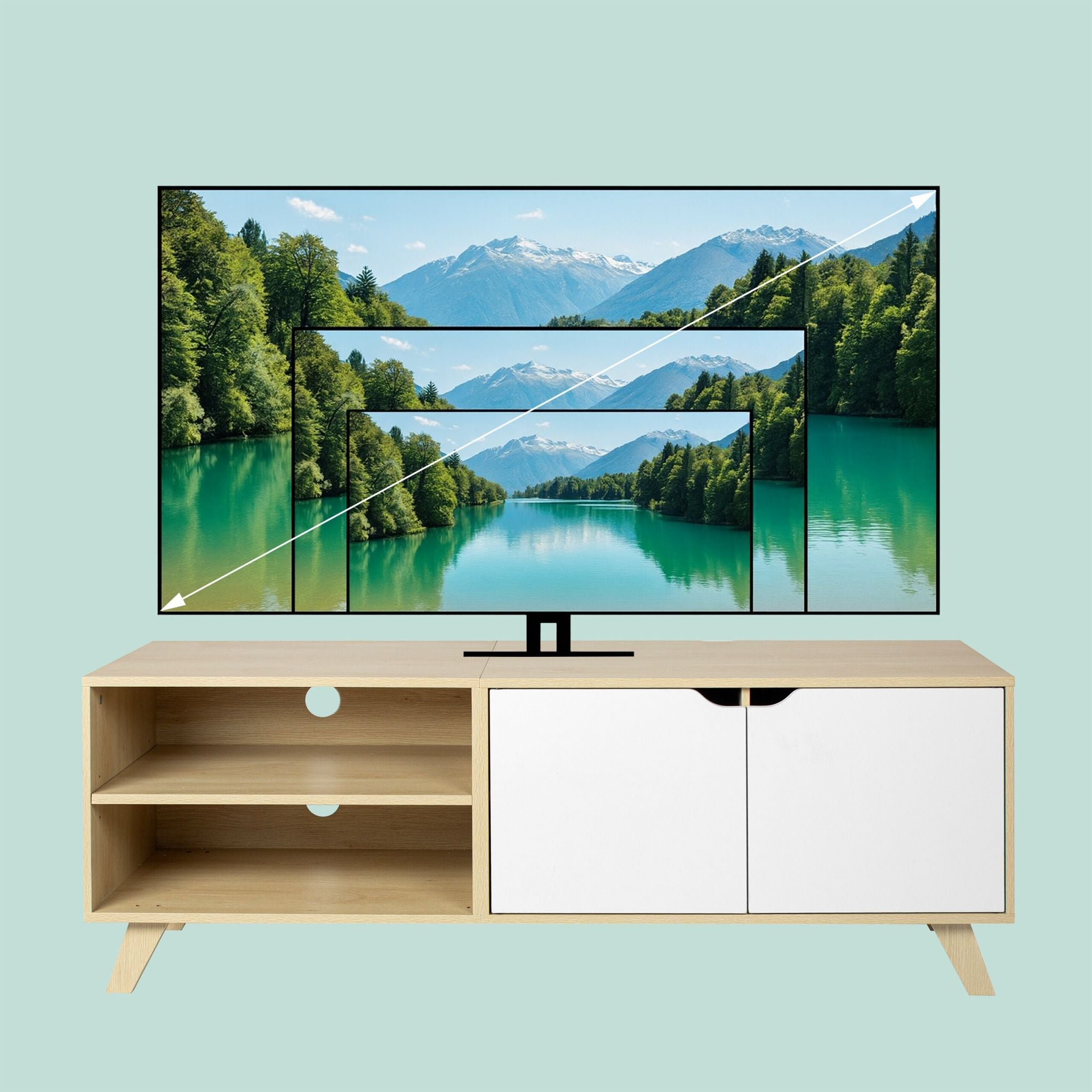 TV Lowboard 6 Fächer Weiss-Hellbraun von Relaxdays