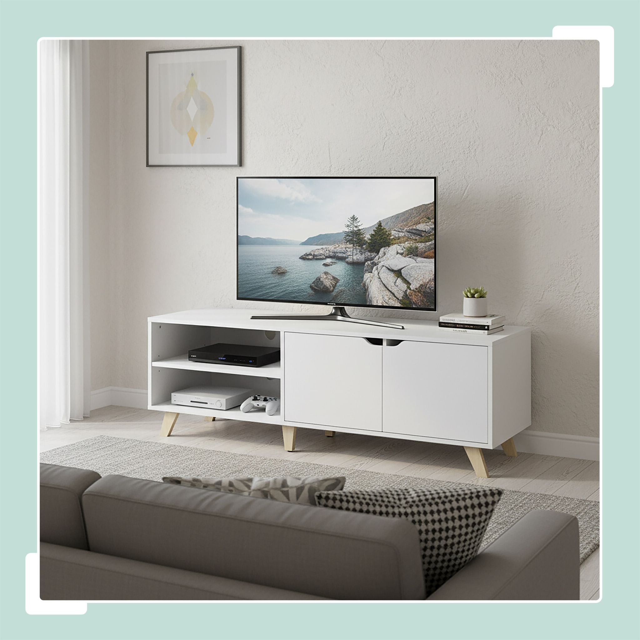 TV Lowboard 6 Fächer Weiss von Relaxdays