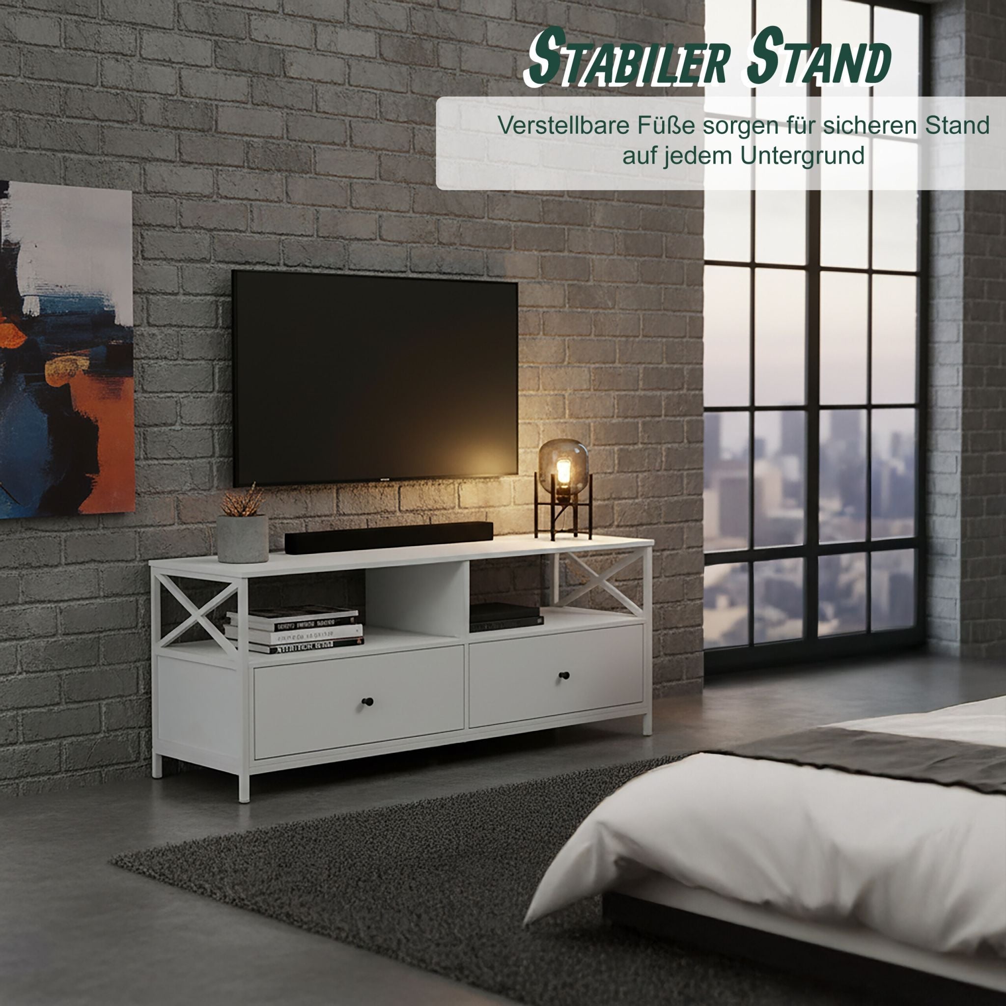 TV Lowboard mit Schubladen Weiss von Relaxdays