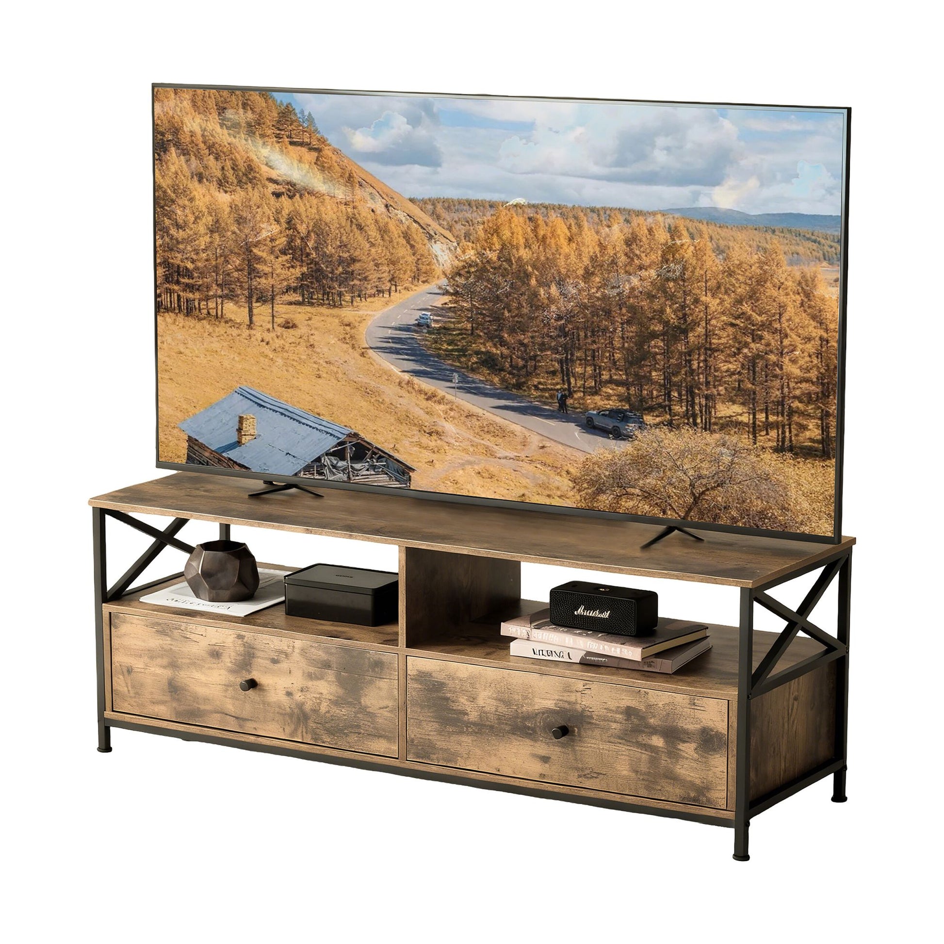 TV Lowboard mit Schubladen Braun-Schwarz von Relaxdays