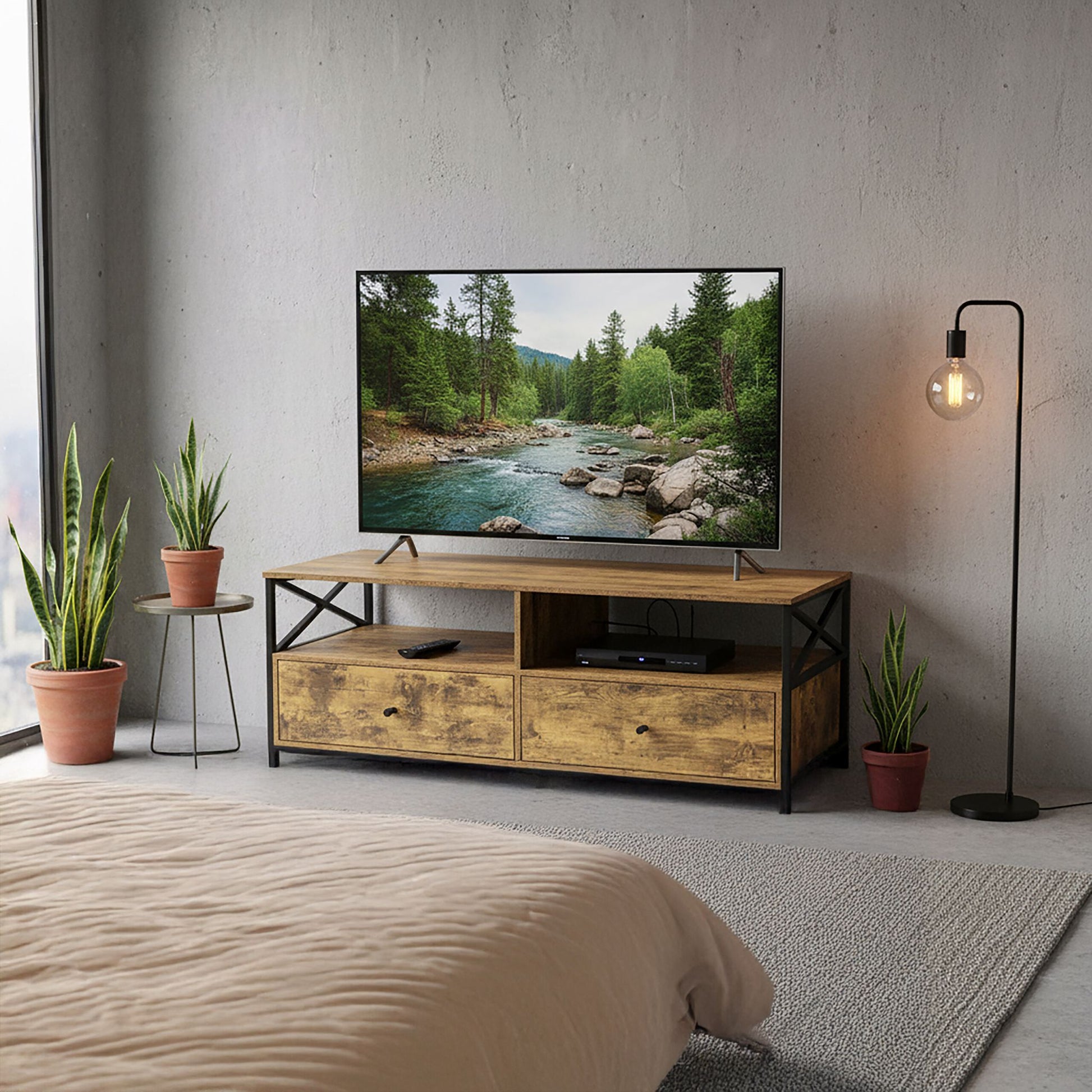 TV Lowboard mit Schubladen Braun-Schwarz von Relaxdays