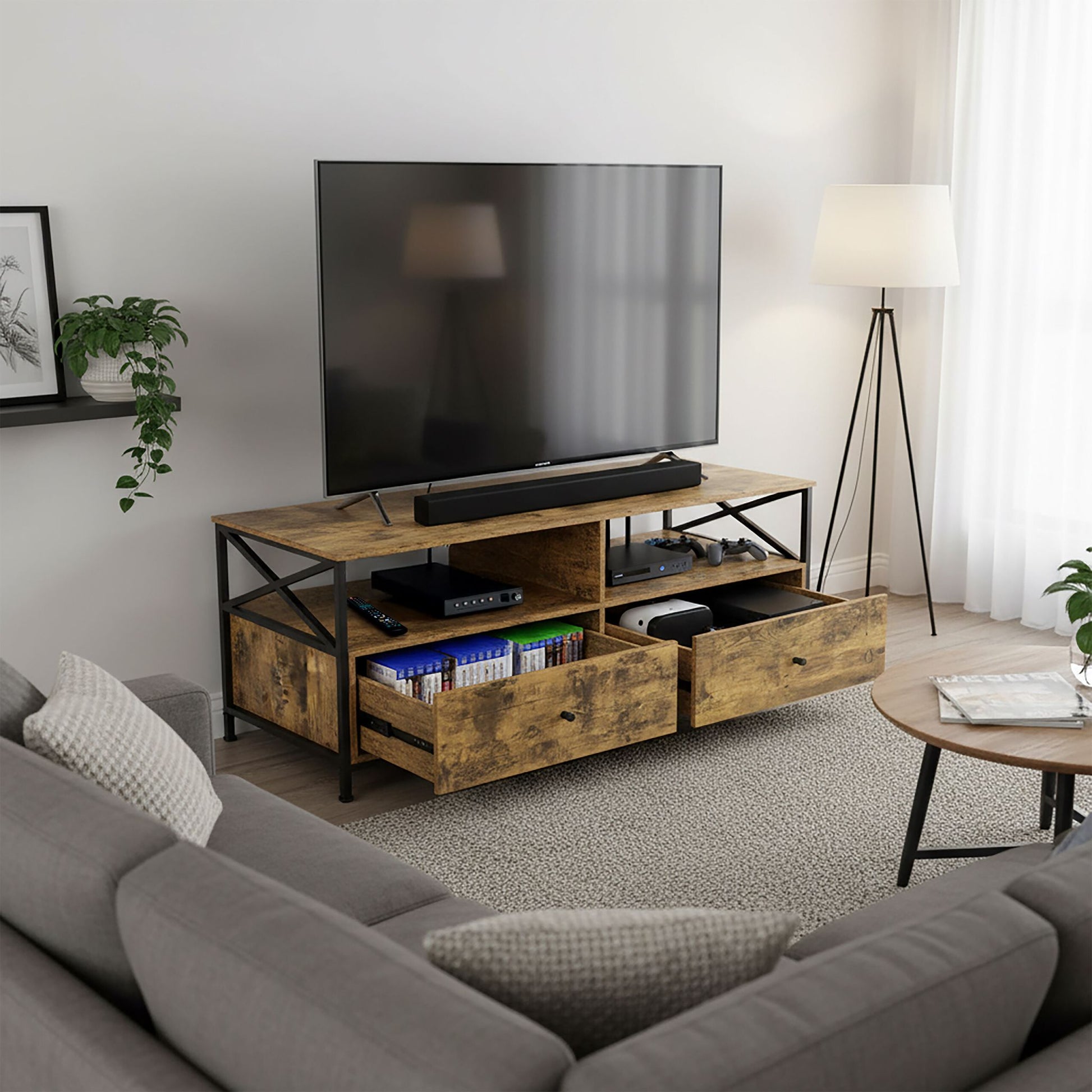 TV Lowboard mit Schubladen Braun-Schwarz von Relaxdays