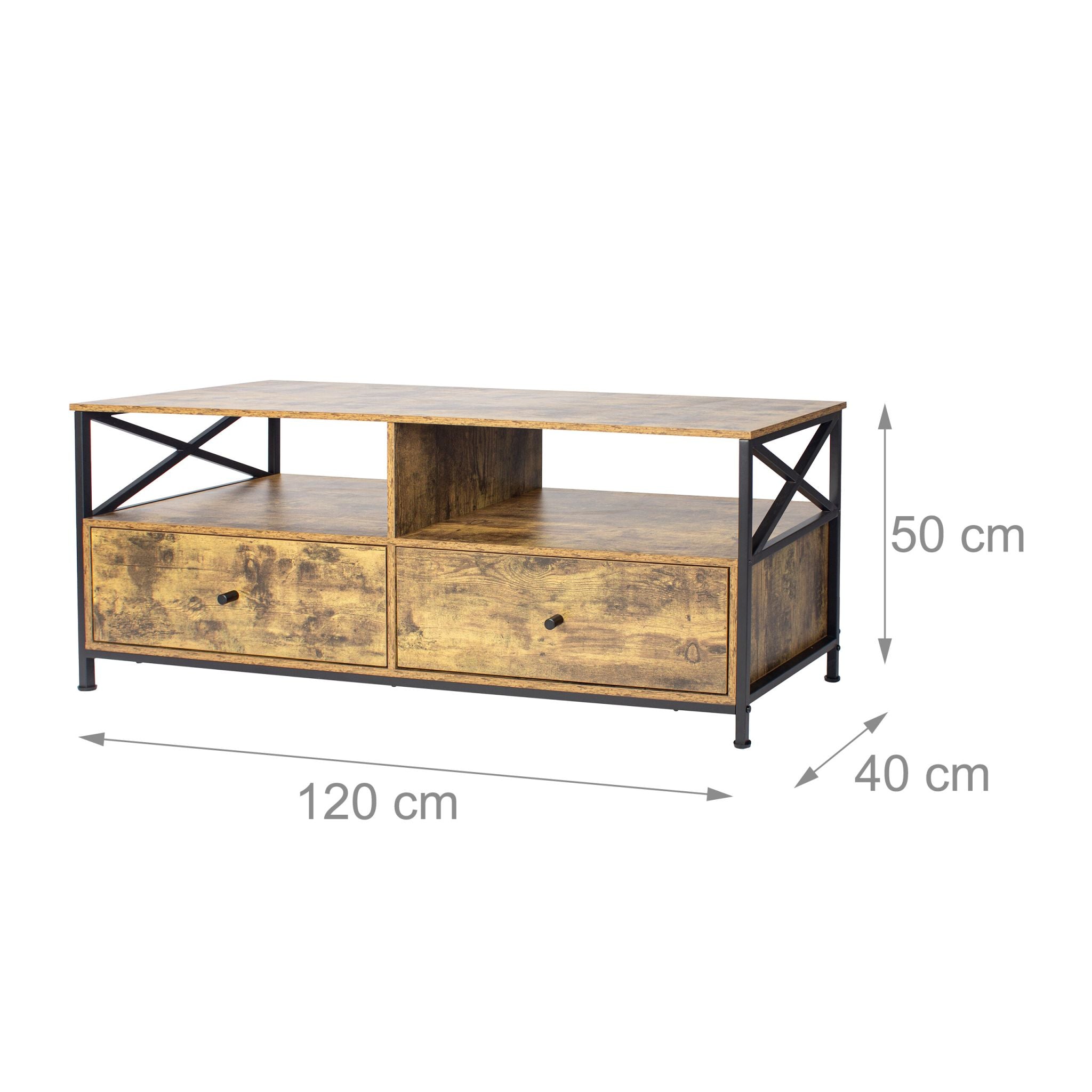 TV Lowboard mit Schubladen Braun-Schwarz von Relaxdays
