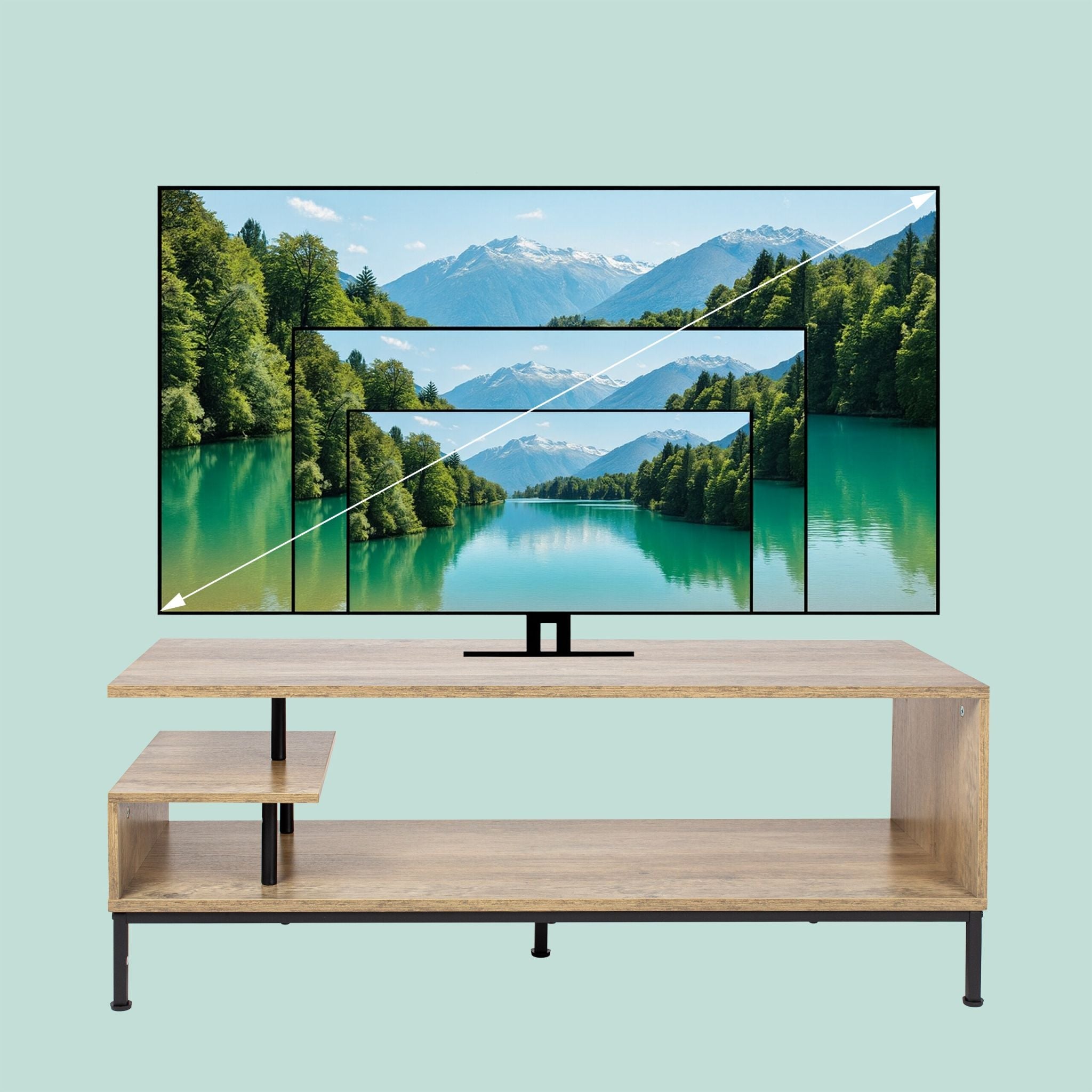 TV Lowboard bis 55 Zoll Hellbraun-Schwarz von Relaxdays