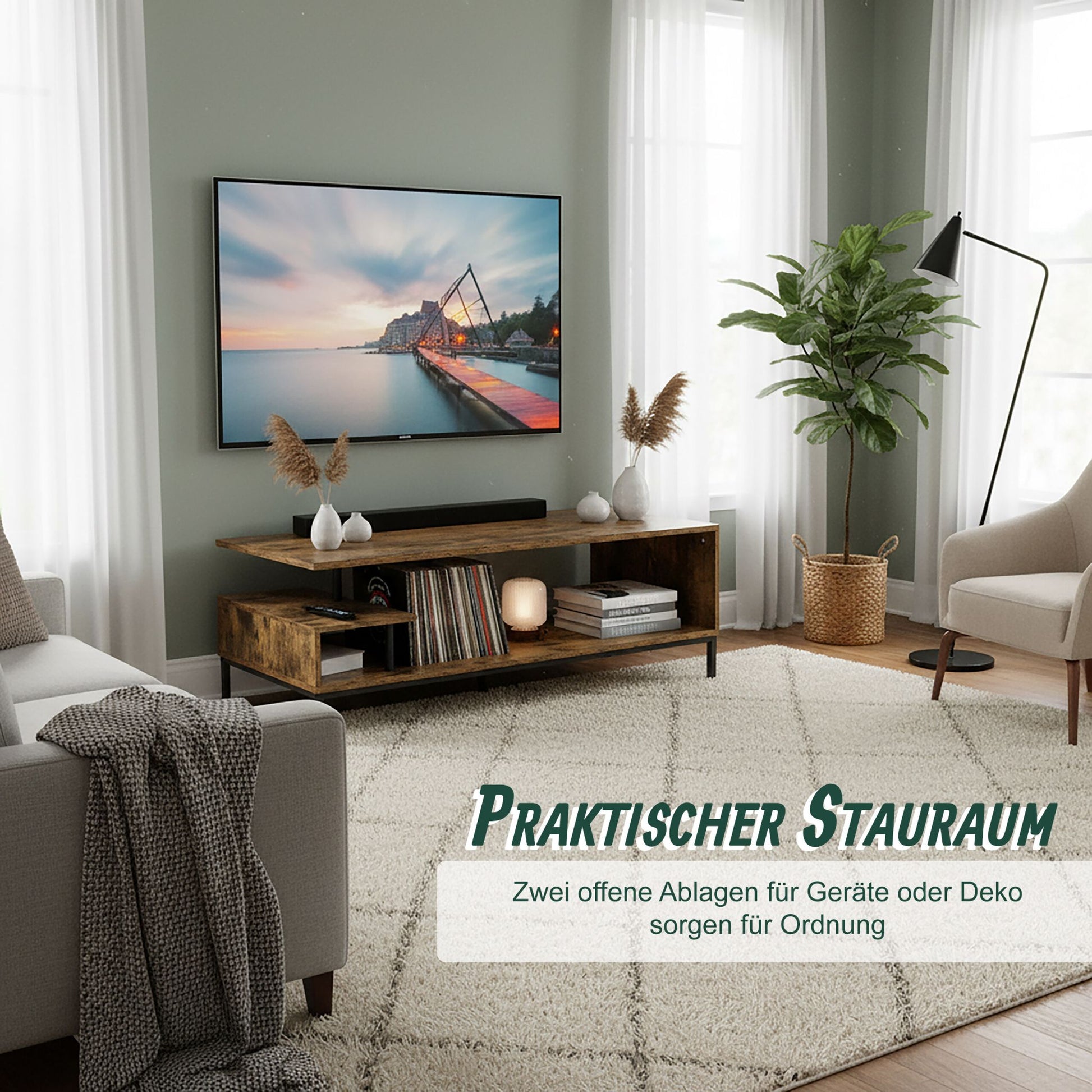 TV Lowboard bis 55 Zoll Braun-Schwarz von Relaxdays