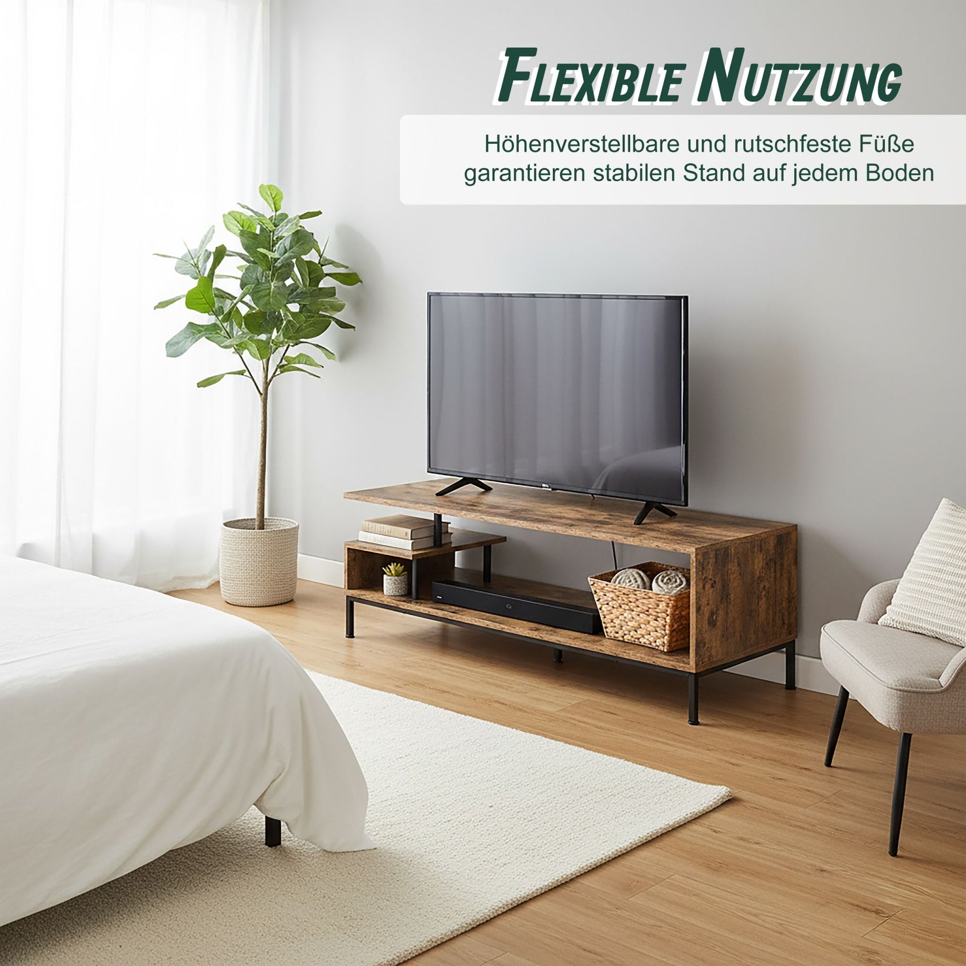 TV Lowboard bis 55 Zoll Braun-Schwarz von Relaxdays