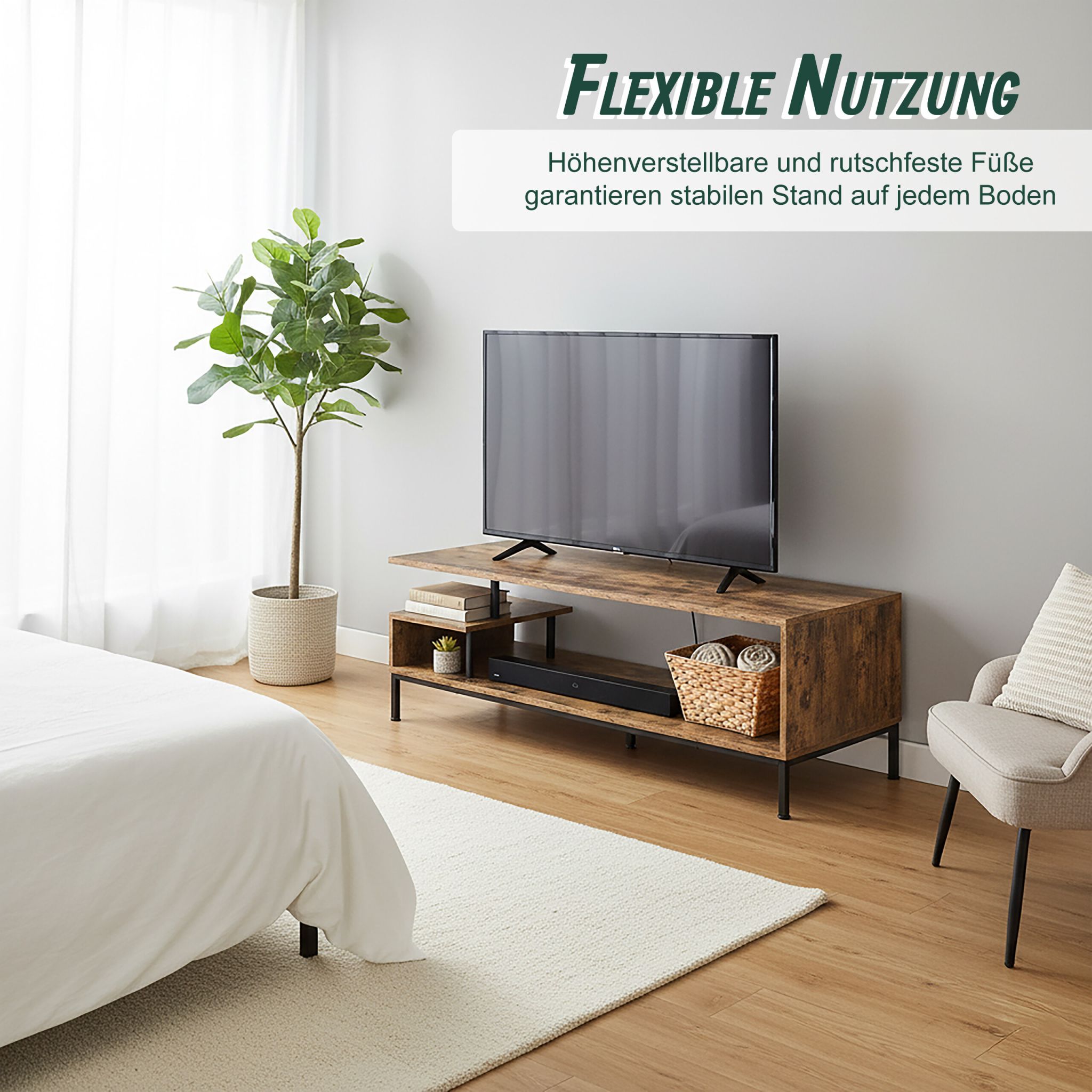 TV Lowboard bis 55 Zoll Braun-Schwarz von Relaxdays