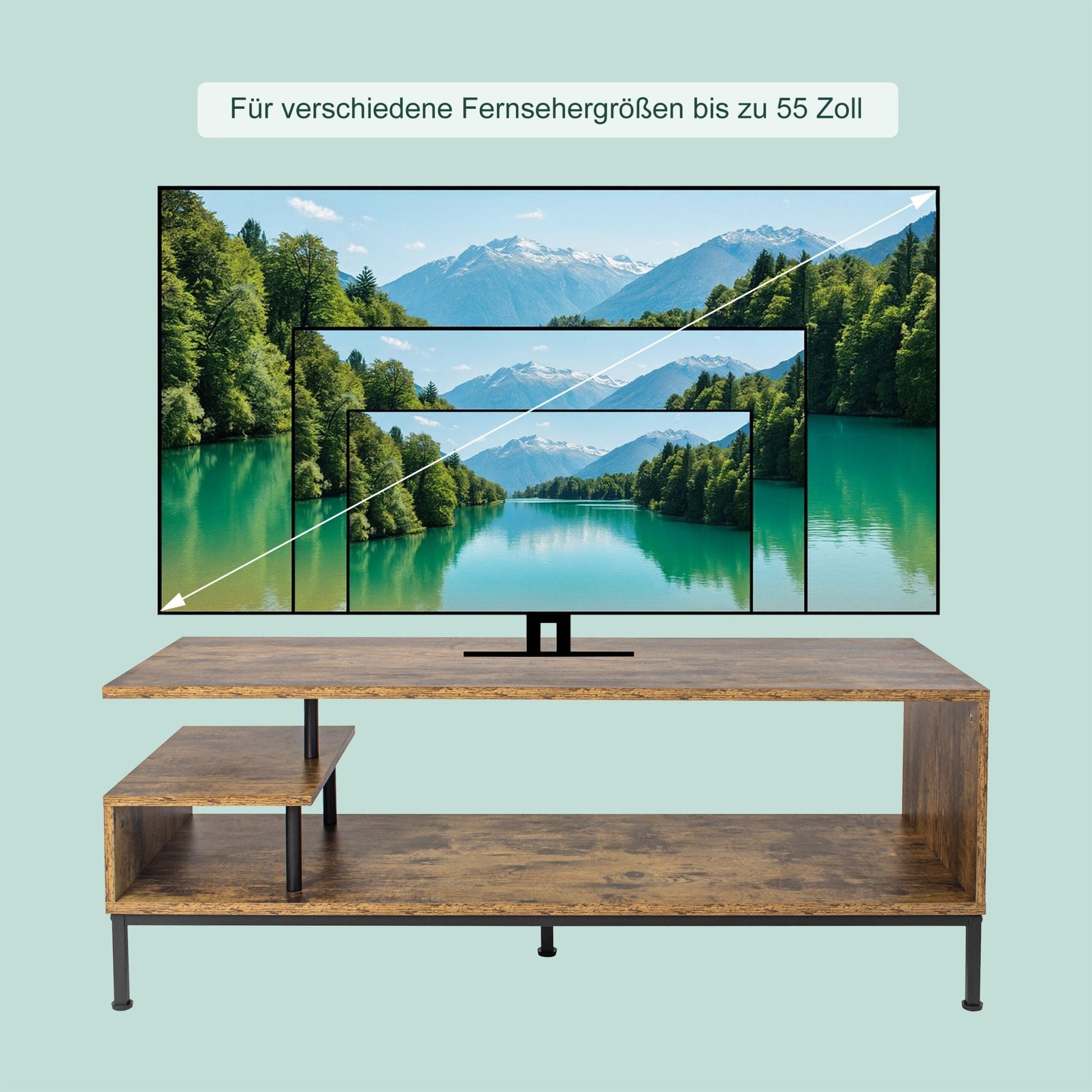 TV Lowboard bis 55 Zoll Braun-Schwarz von Relaxdays