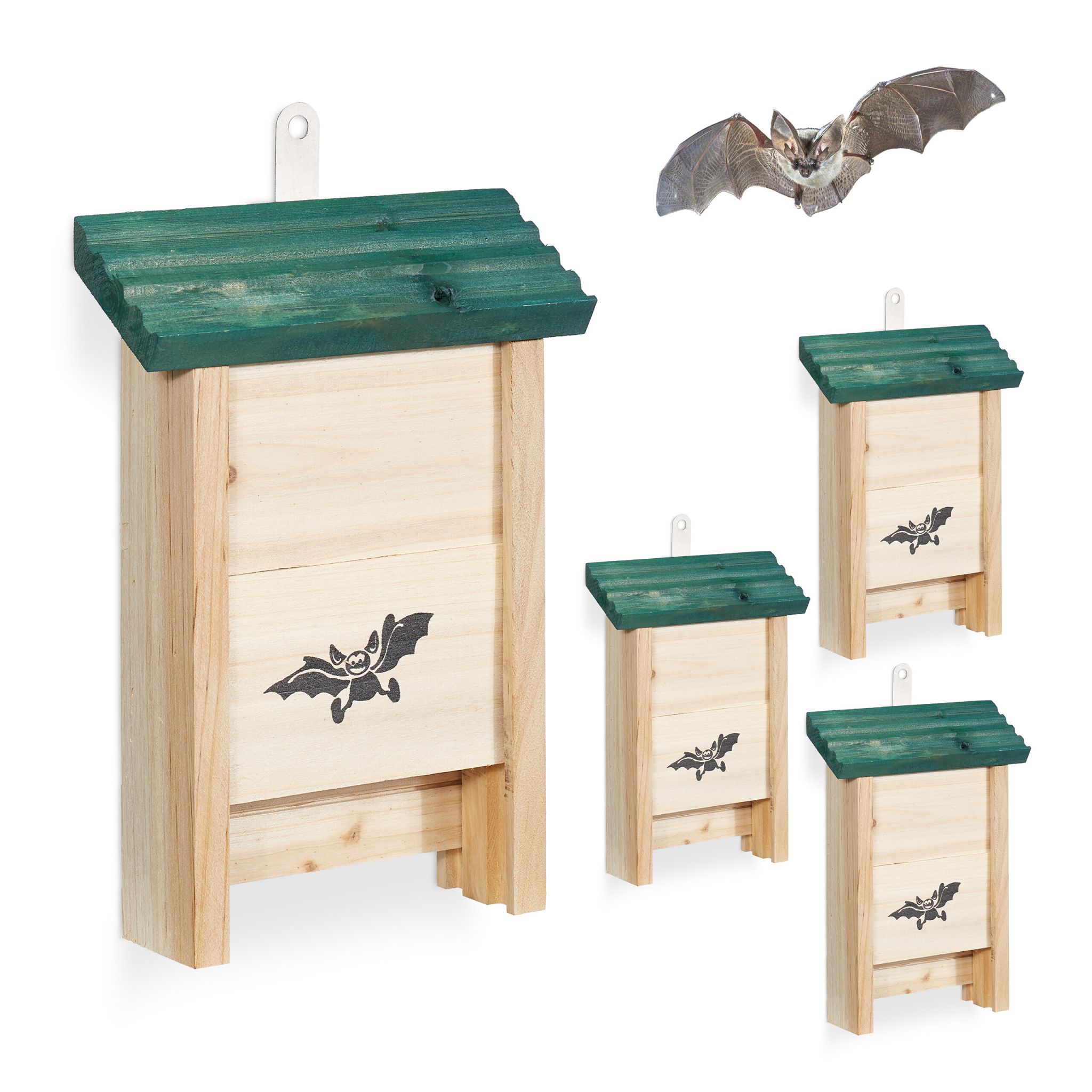 Fledermauskasten 4er-Set Dunkelgrün-Hellbraun von Relaxdays