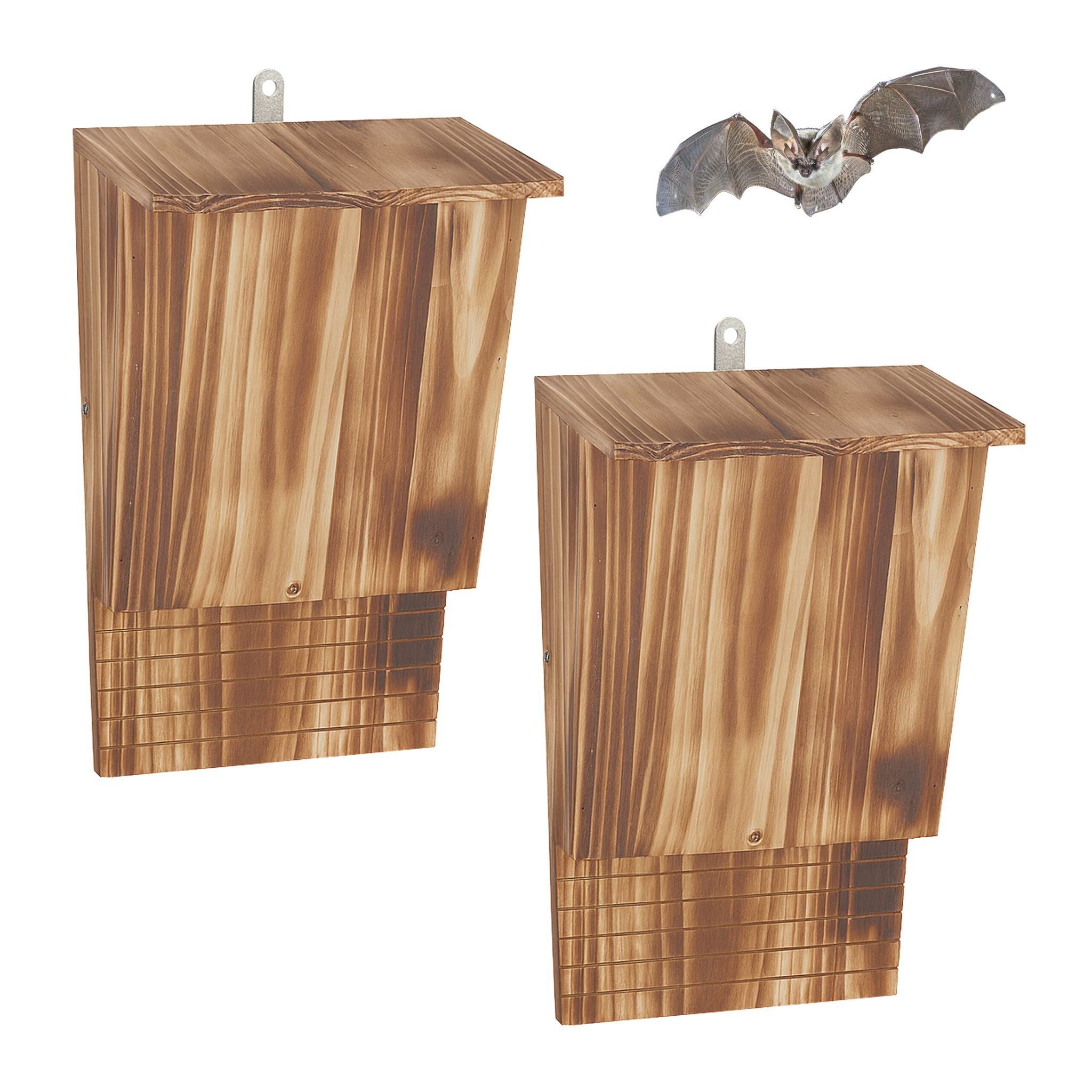 Fledermauskasten geflammt 2er-Set Braun von Relaxdays