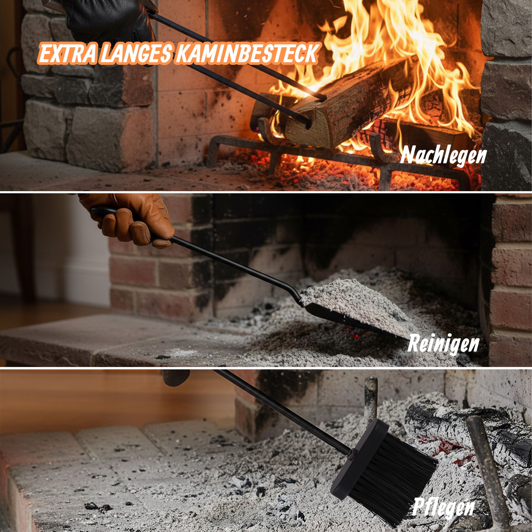 Kaminholzregal mit Kaminbesteck Schwarz von Relaxdays