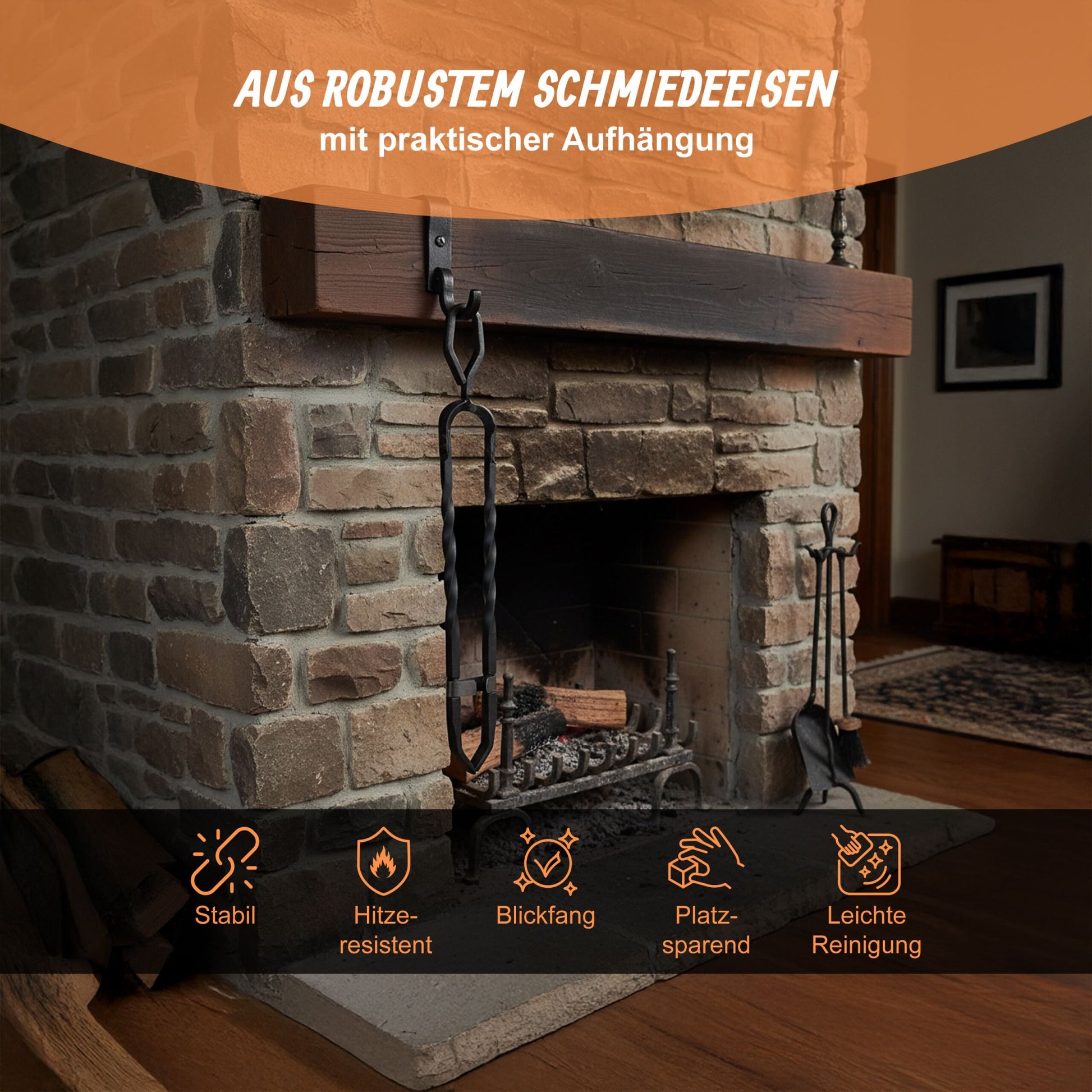 Kaminholzzange Schmiedeeisen 46cm Schwarz von Relaxdays