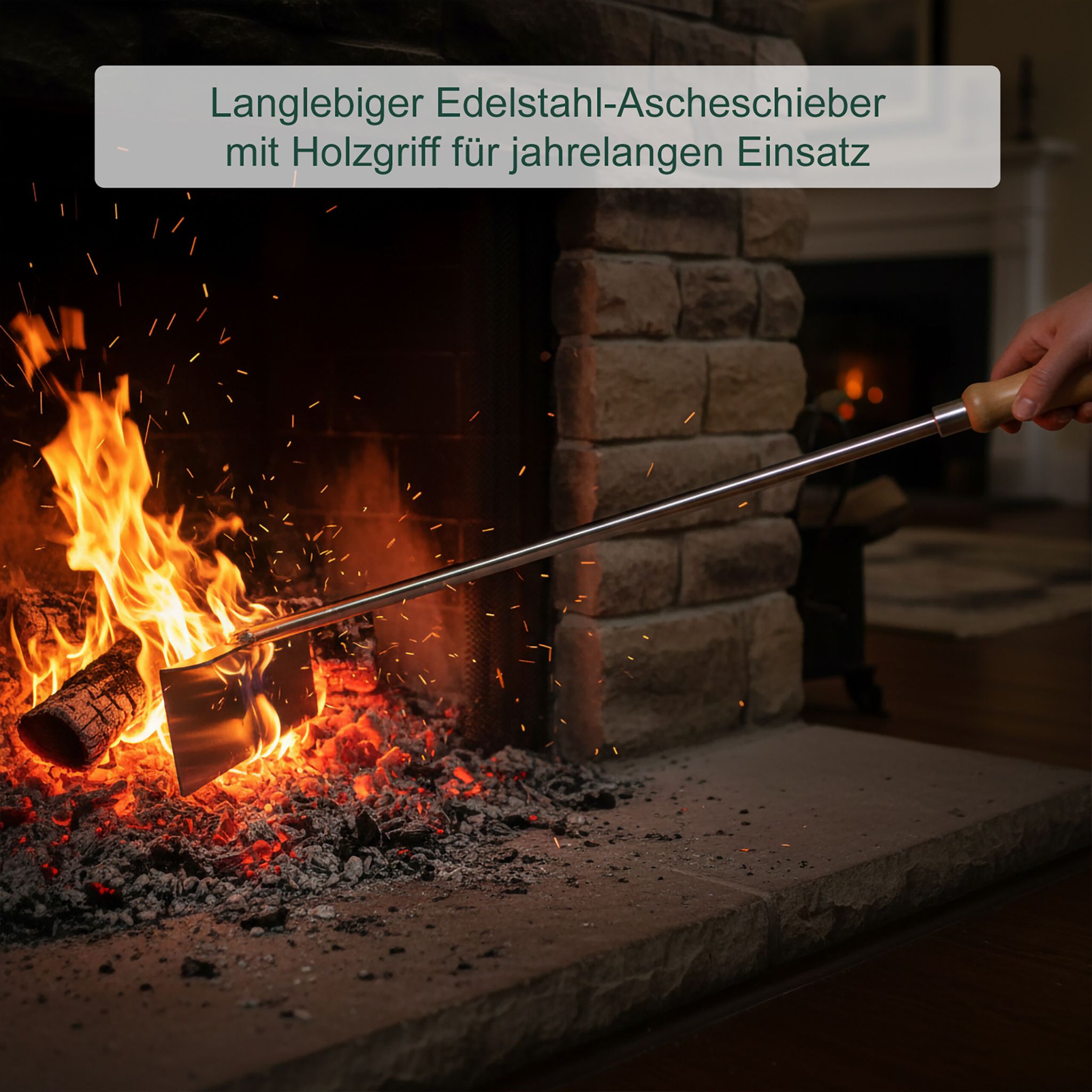 Aschekratzer Edelstahl mit Holzgriff Hellbraun-Silber von Relaxdays