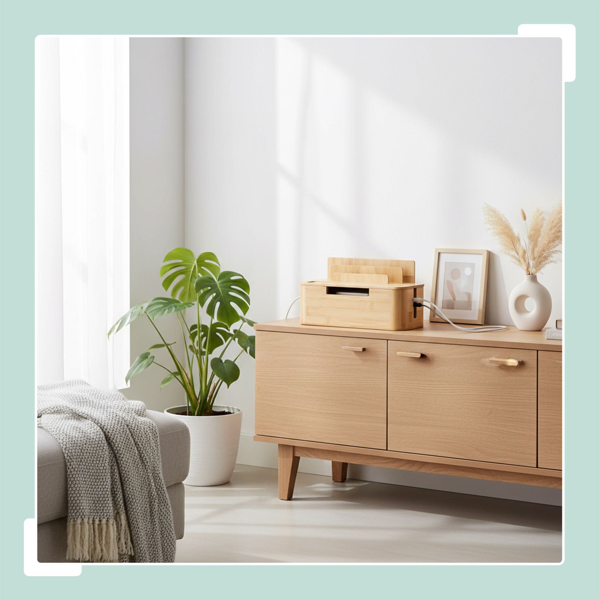 Kabelbox mit Handyhalter Bambus Hellbraun von Relaxdays