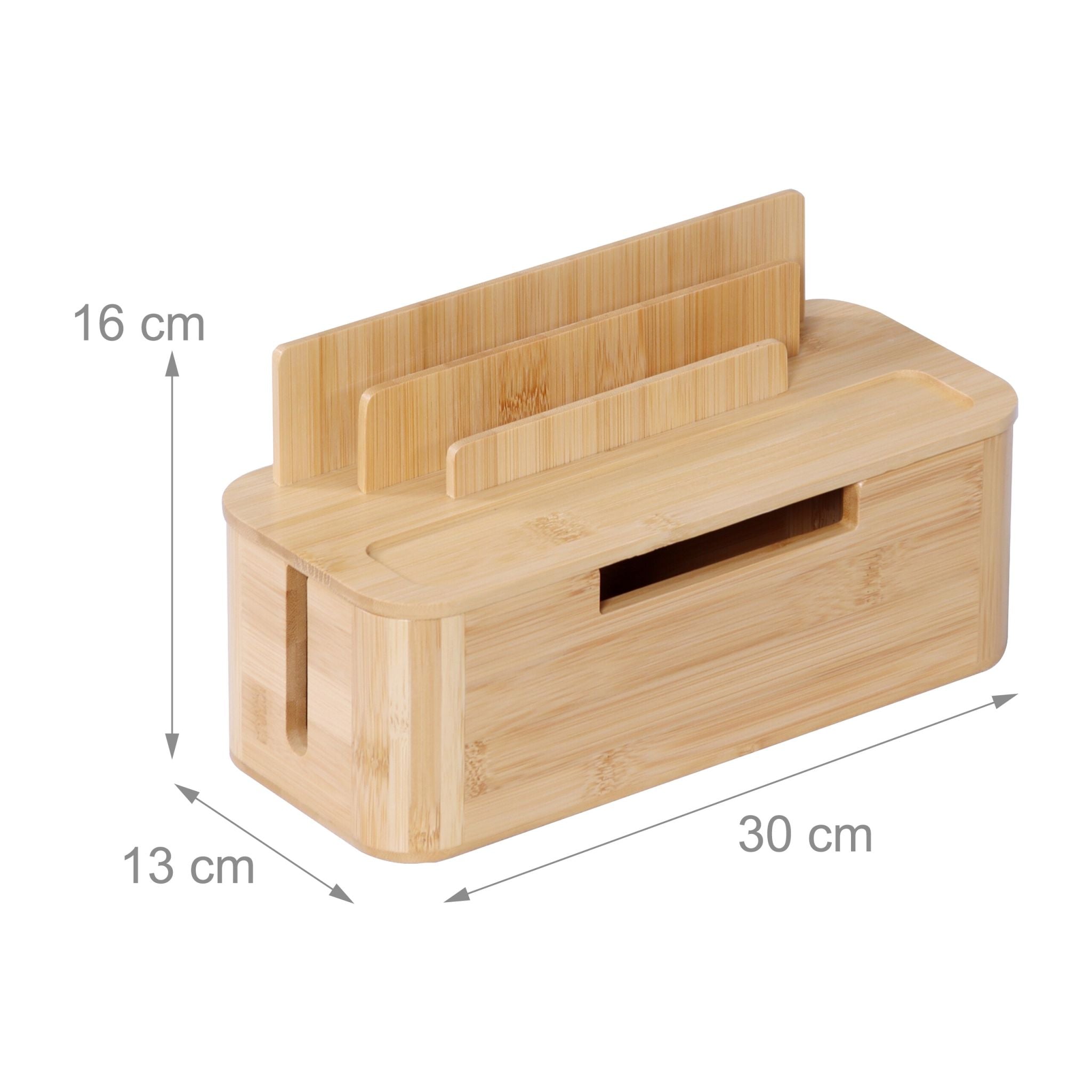 Kabelbox mit Handyhalter Bambus Hellbraun von Relaxdays