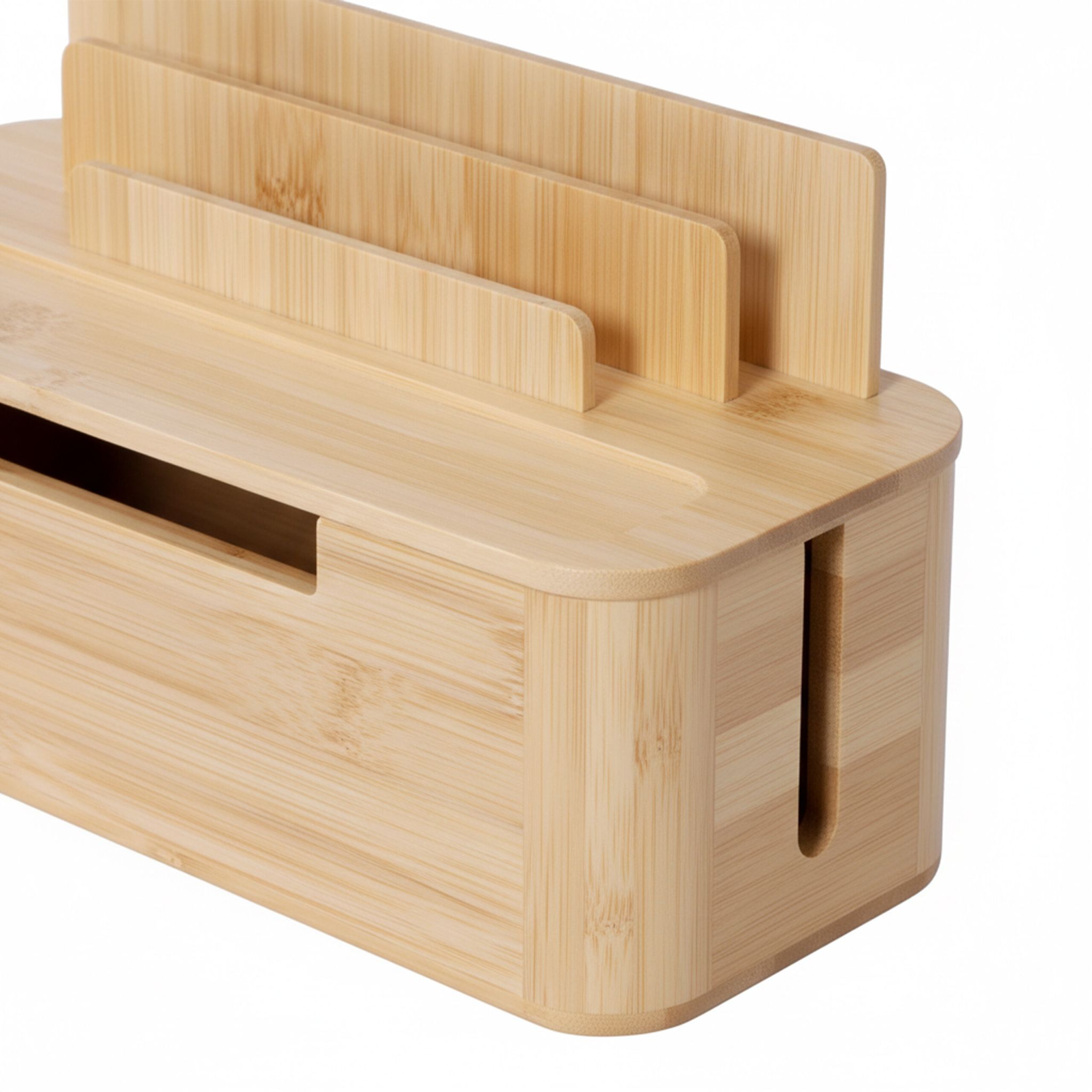 Kabelbox mit Handyhalter Bambus Hellbraun von Relaxdays