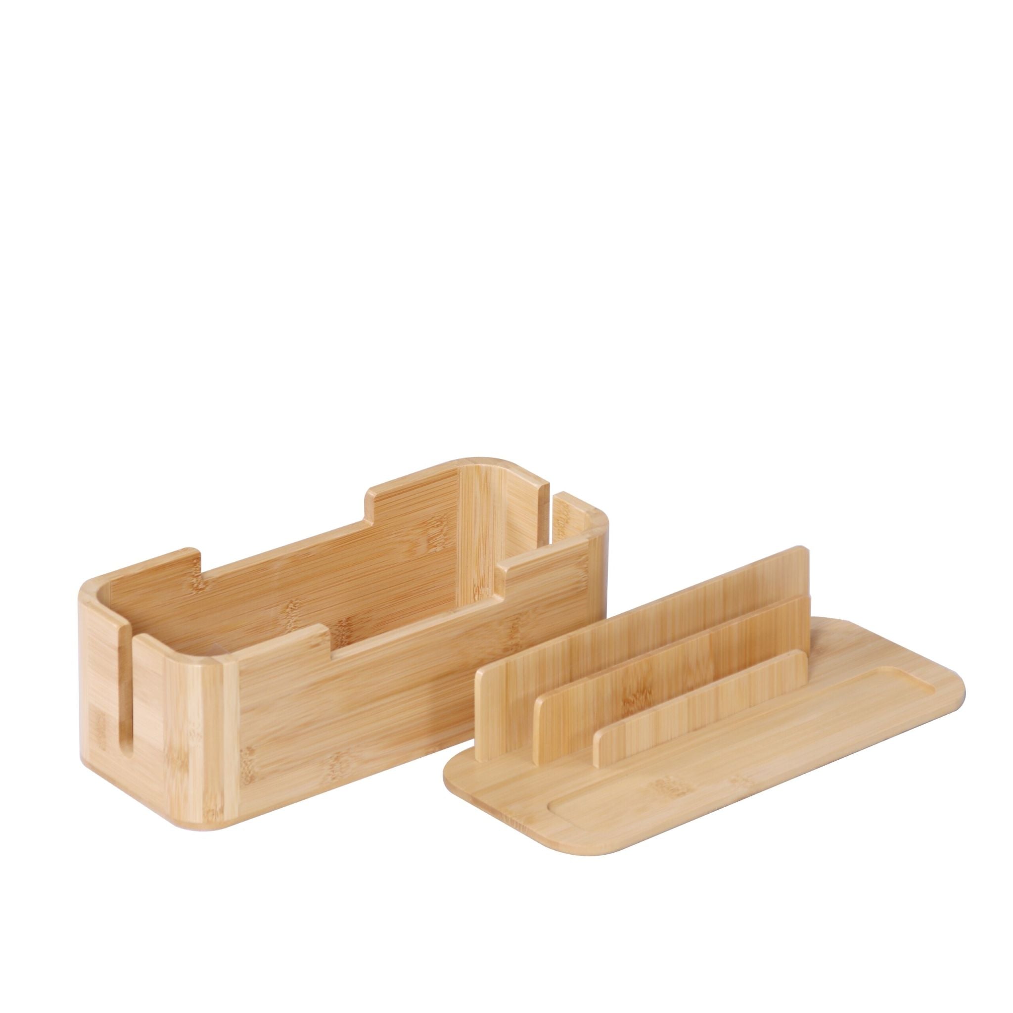 Kabelbox mit Handyhalter Bambus Hellbraun von Relaxdays