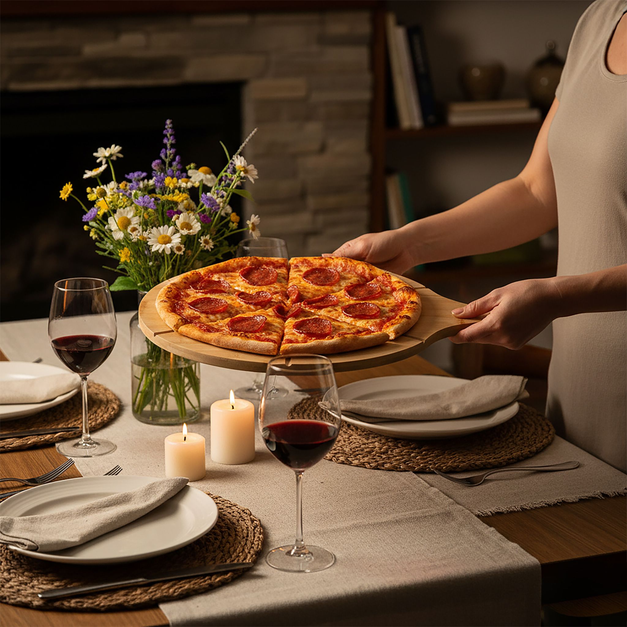Bambus Pizzateller 2er-Set Hellbraun von Relaxdays