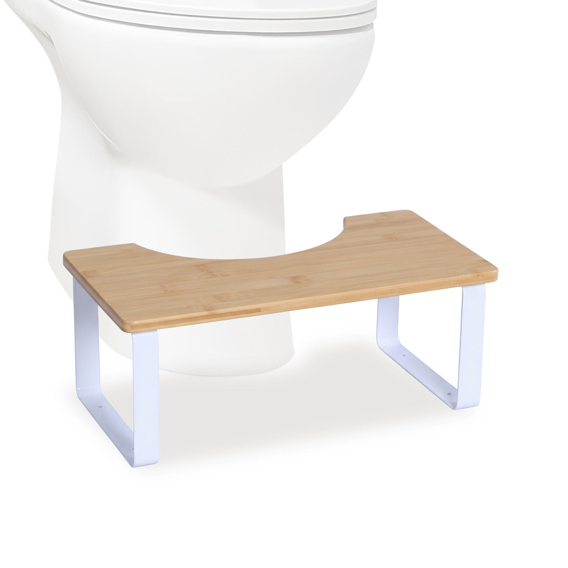 Toilettenhocker Bambus & Metall Weiss-Hellbraun von Relaxdays