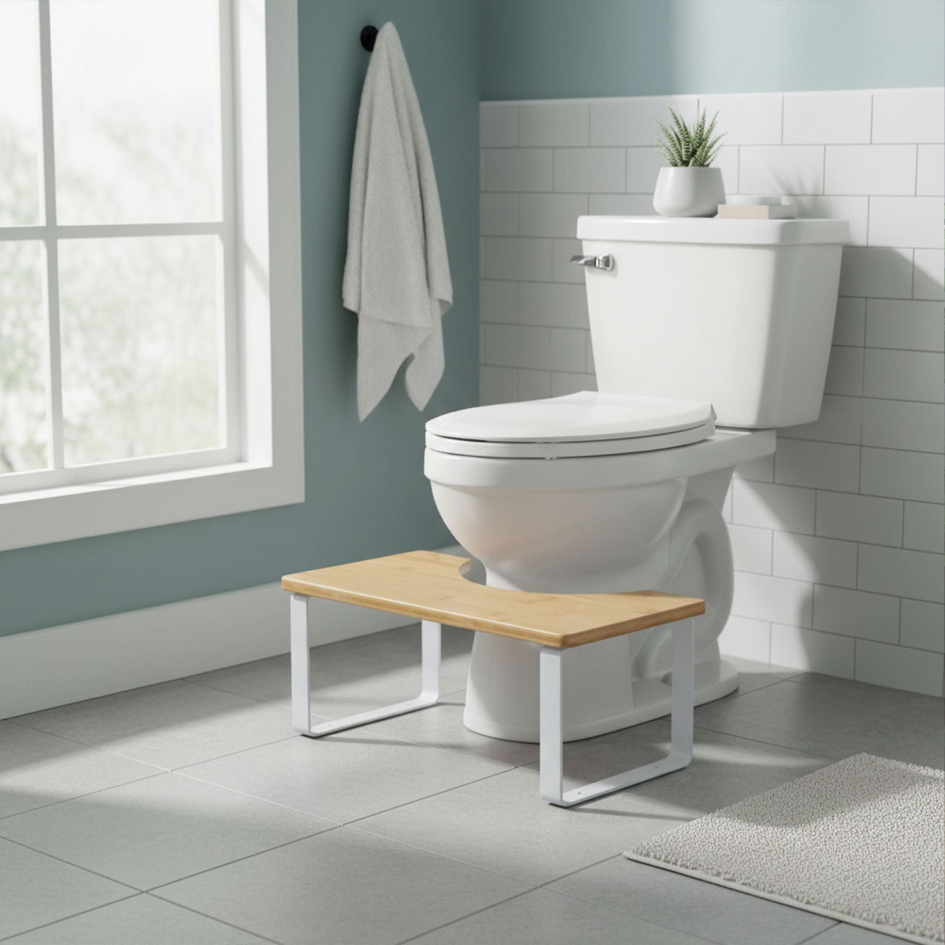 Toilettenhocker Bambus & Metall Weiss-Hellbraun von Relaxdays