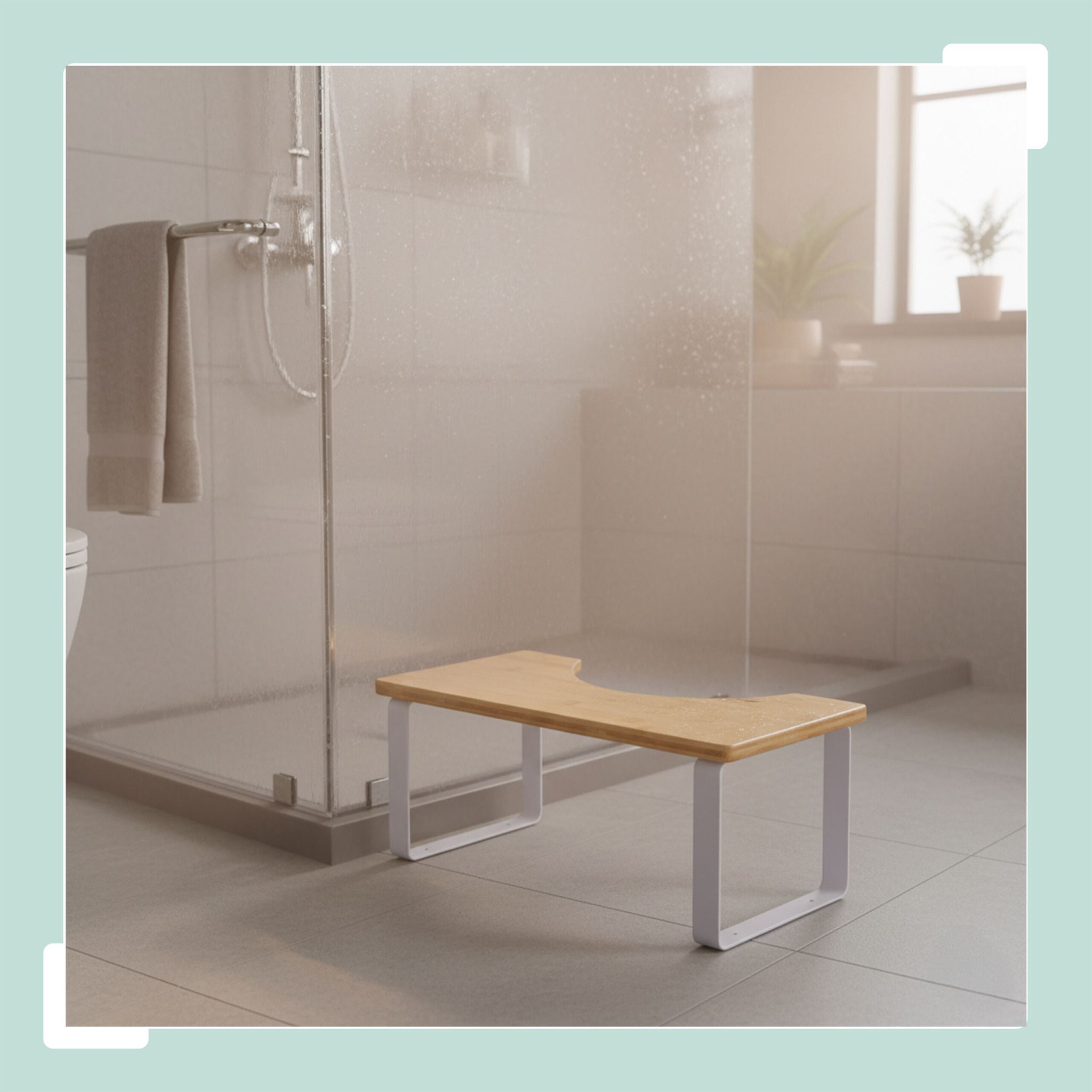Toilettenhocker Bambus & Metall Weiss-Hellbraun von Relaxdays