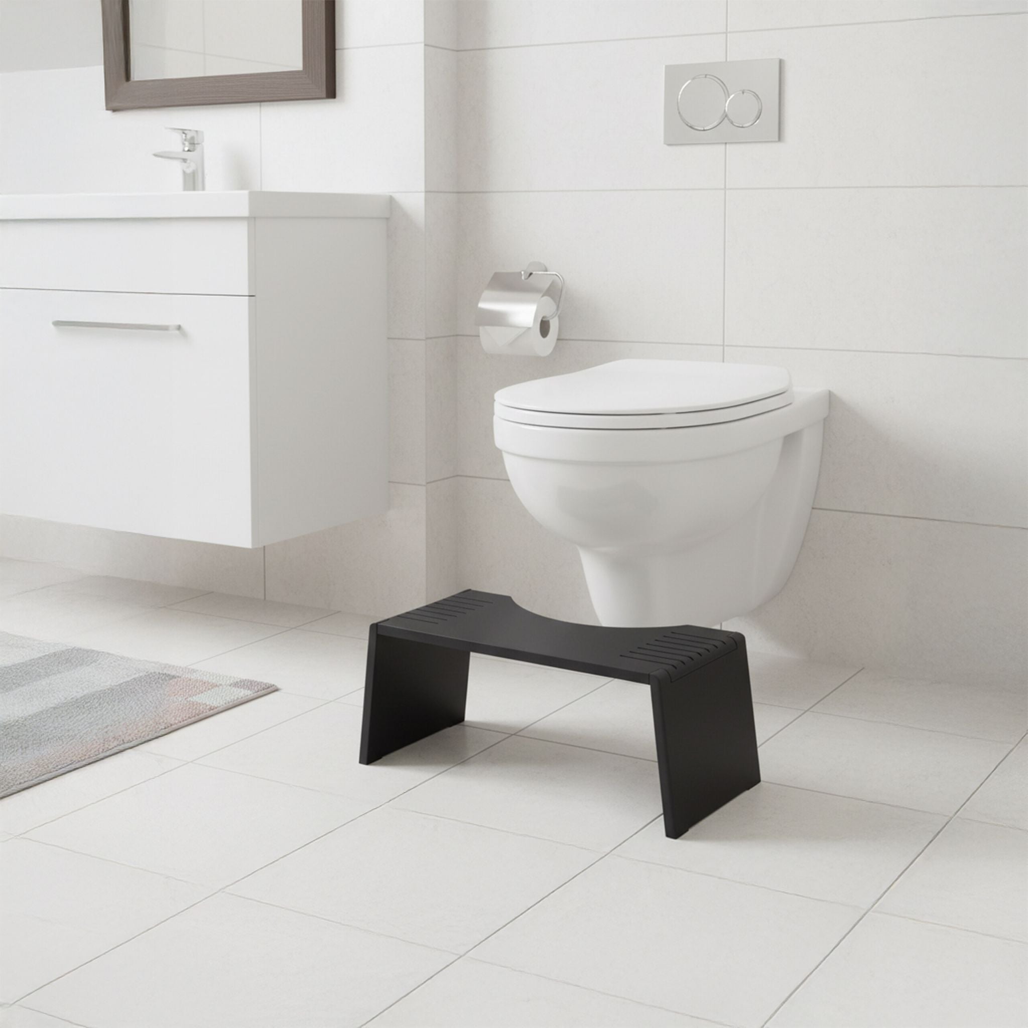 Klappbarer Toilettenhocker Bambus Schwarz von Relaxdays