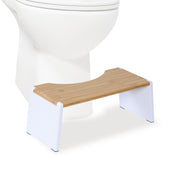 Klappbarer Toilettenhocker Bambus Weiss-Hellbraun von Relaxdays