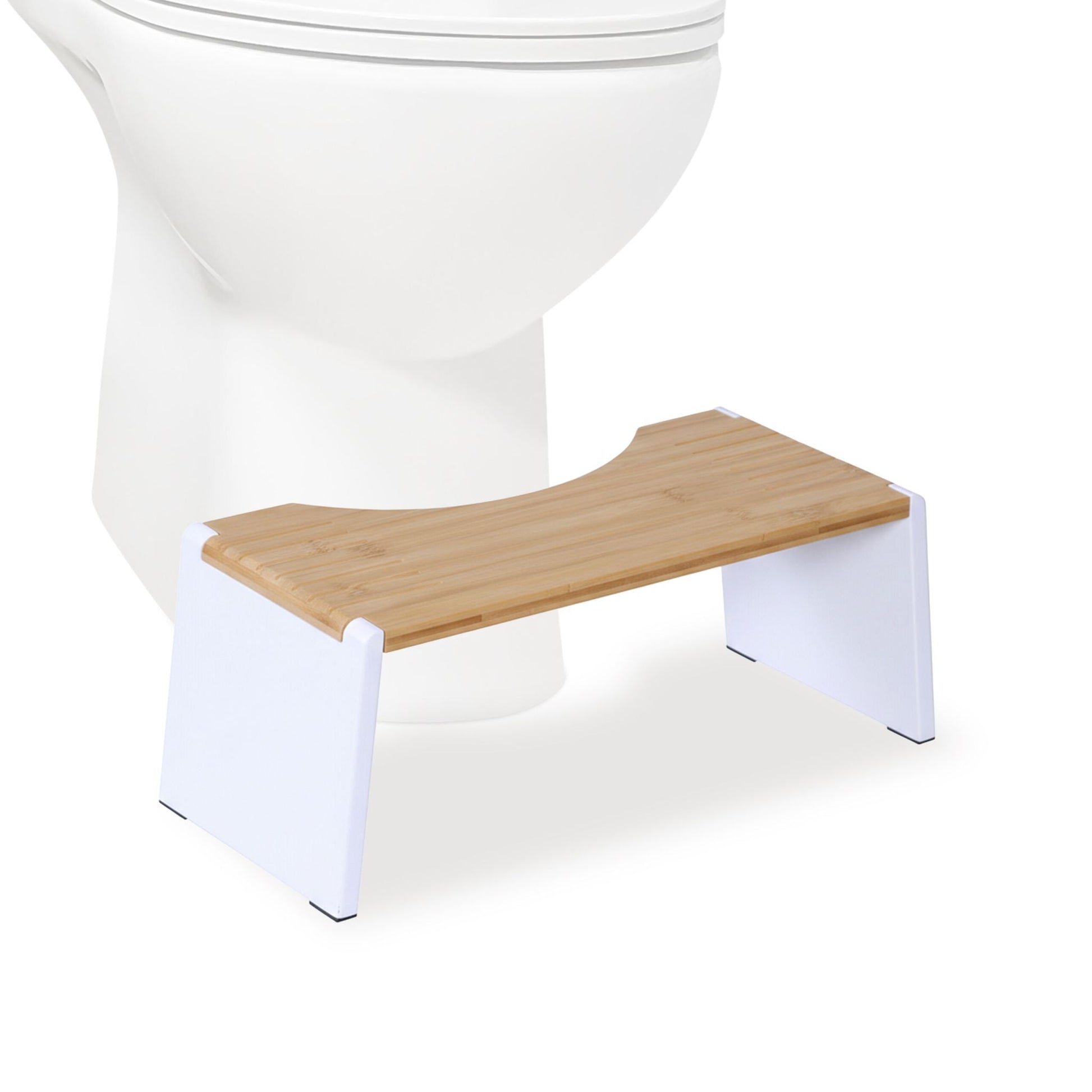 Klappbarer Toilettenhocker Bambus Weiss-Hellbraun von Relaxdays