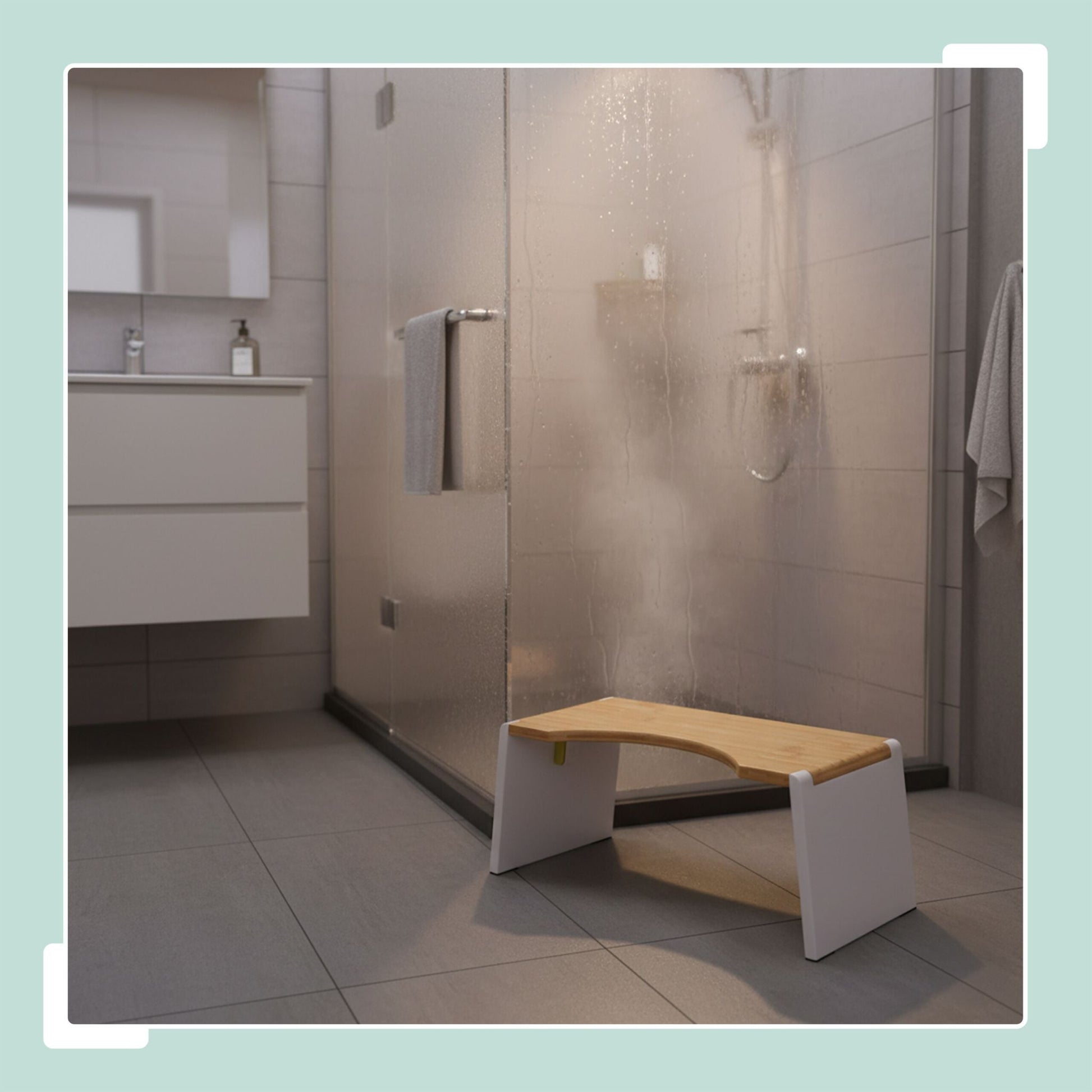 Klappbarer Toilettenhocker Bambus Weiss-Hellbraun von Relaxdays