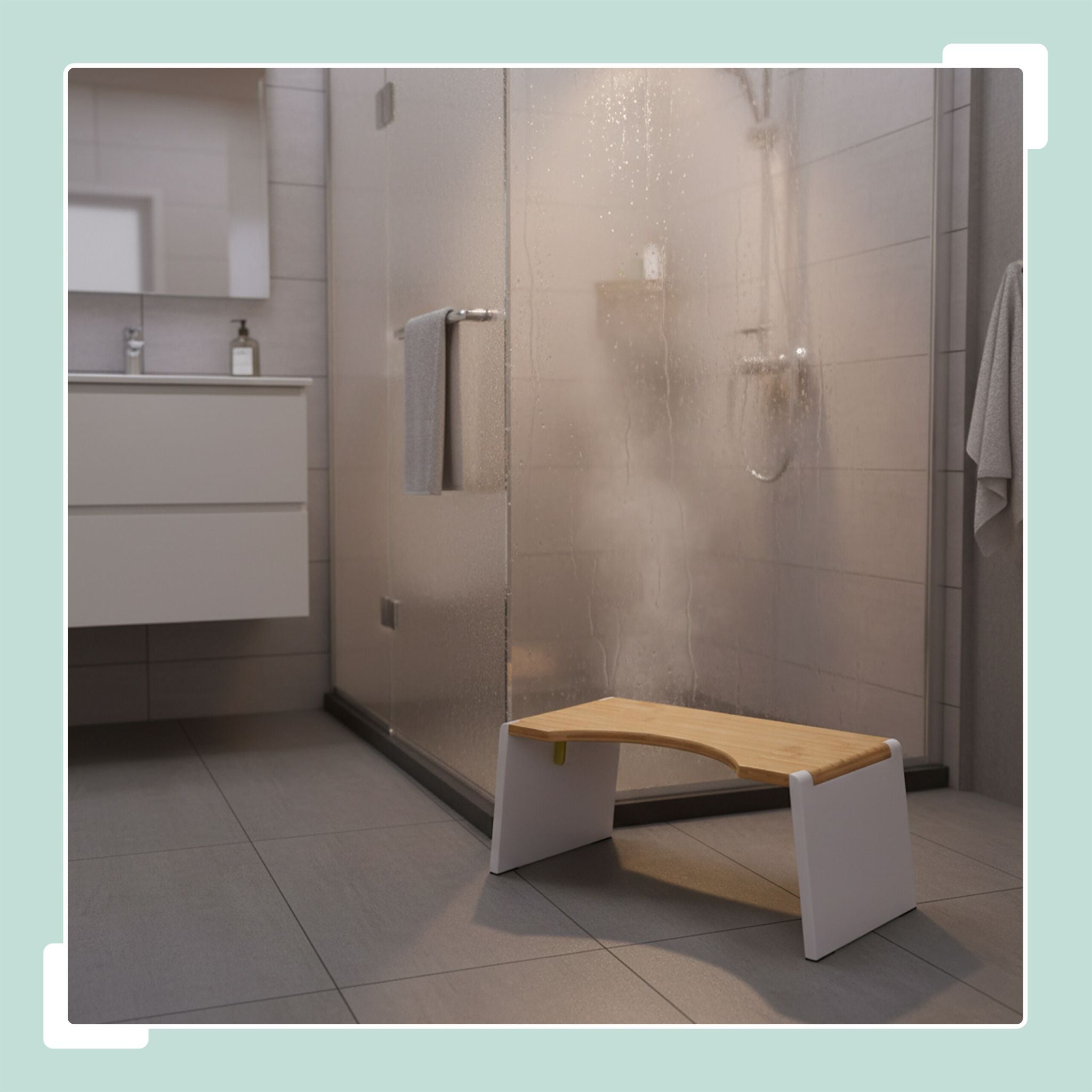 Klappbarer Toilettenhocker Bambus Weiss-Hellbraun von Relaxdays
