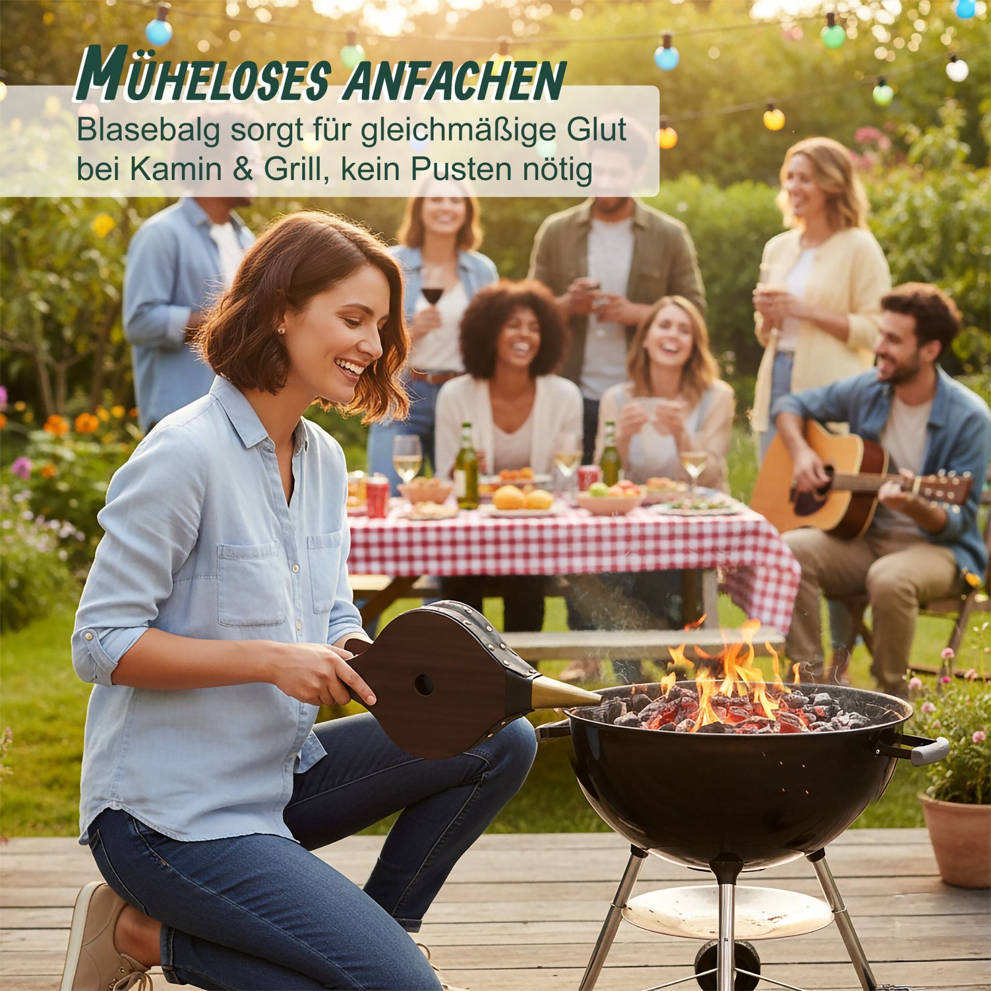 Blasebalg Grill & Kamin Braun-Gold-Schwarz von Relaxdays