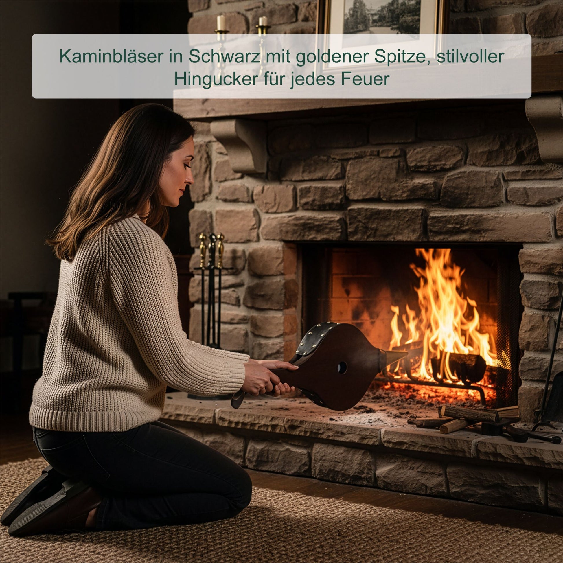 Blasebalg Grill & Kamin Braun-Gold-Schwarz von Relaxdays