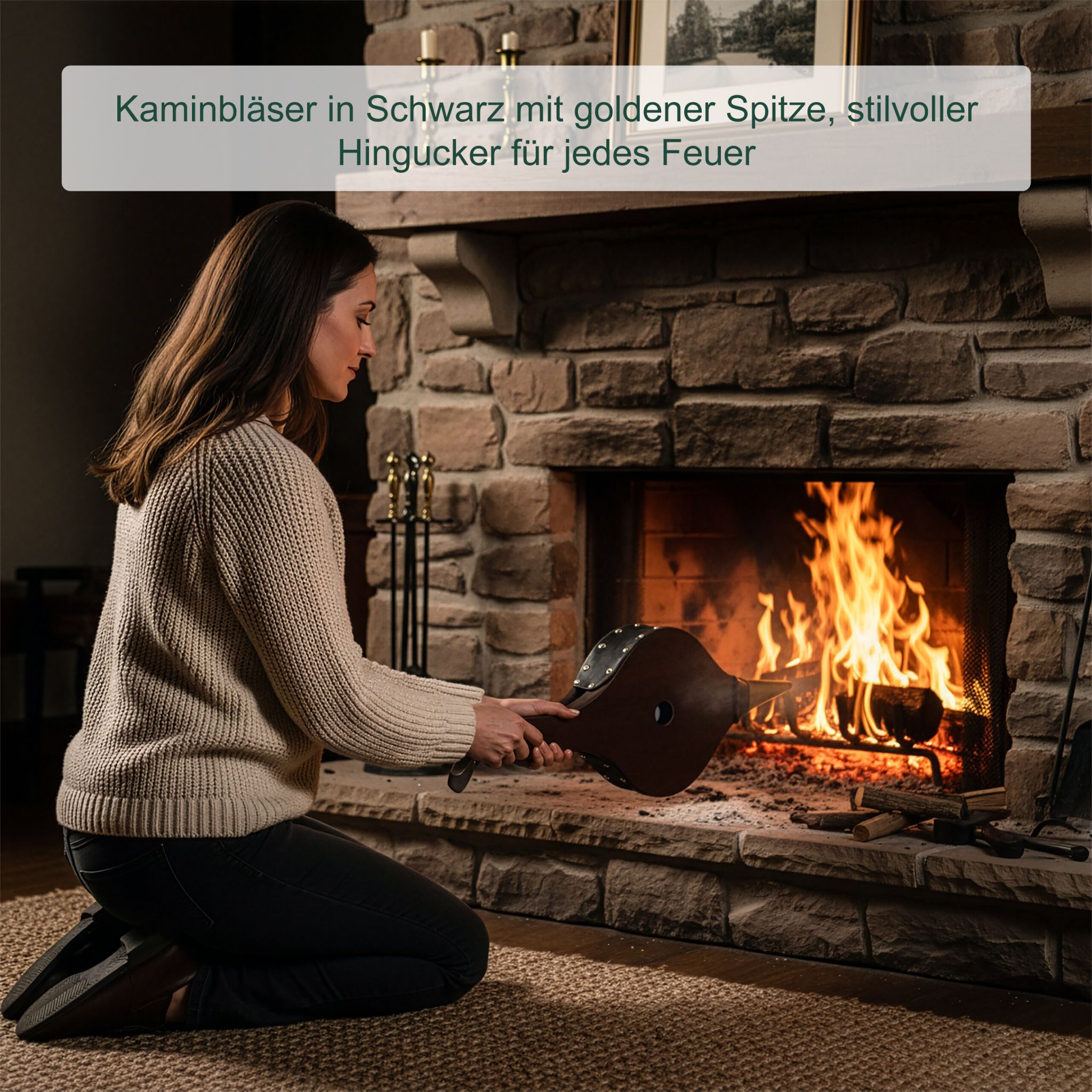 Blasebalg Grill & Kamin Braun-Gold-Schwarz von Relaxdays