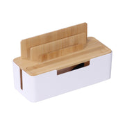 Kabelbox mit Handyhalter Weiss-Hellbraun von Relaxdays
