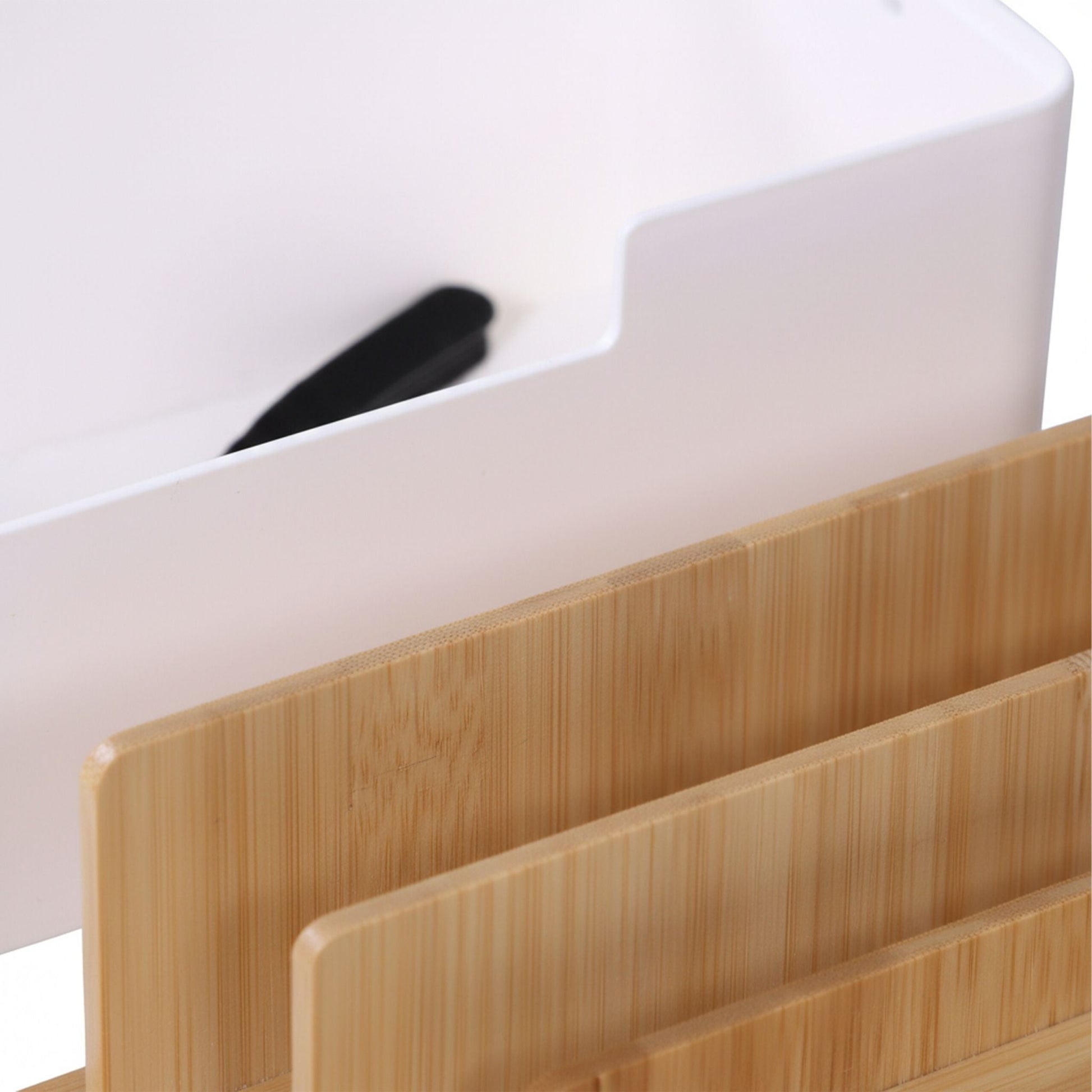 Kabelbox mit Handyhalter Weiss-Hellbraun von Relaxdays