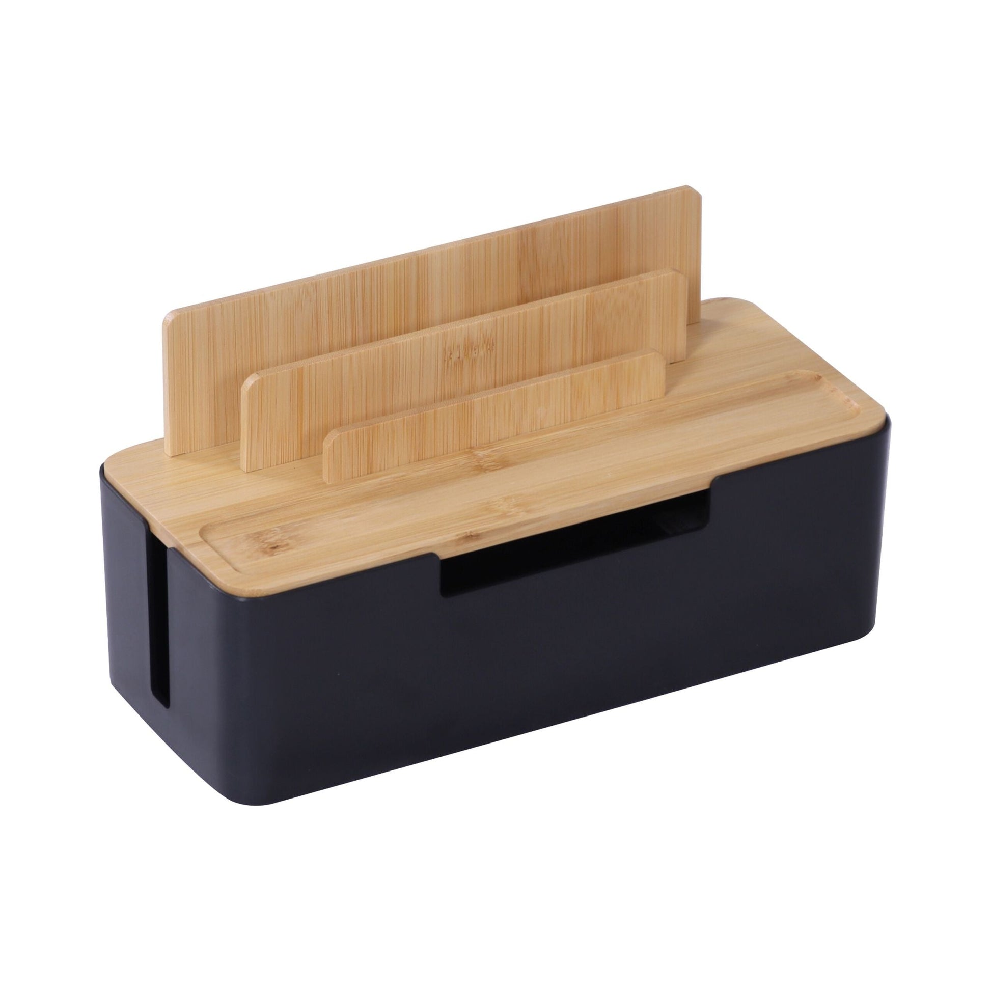 Kabelbox mit Handyhalter Hellbraun-Schwarz von Relaxdays